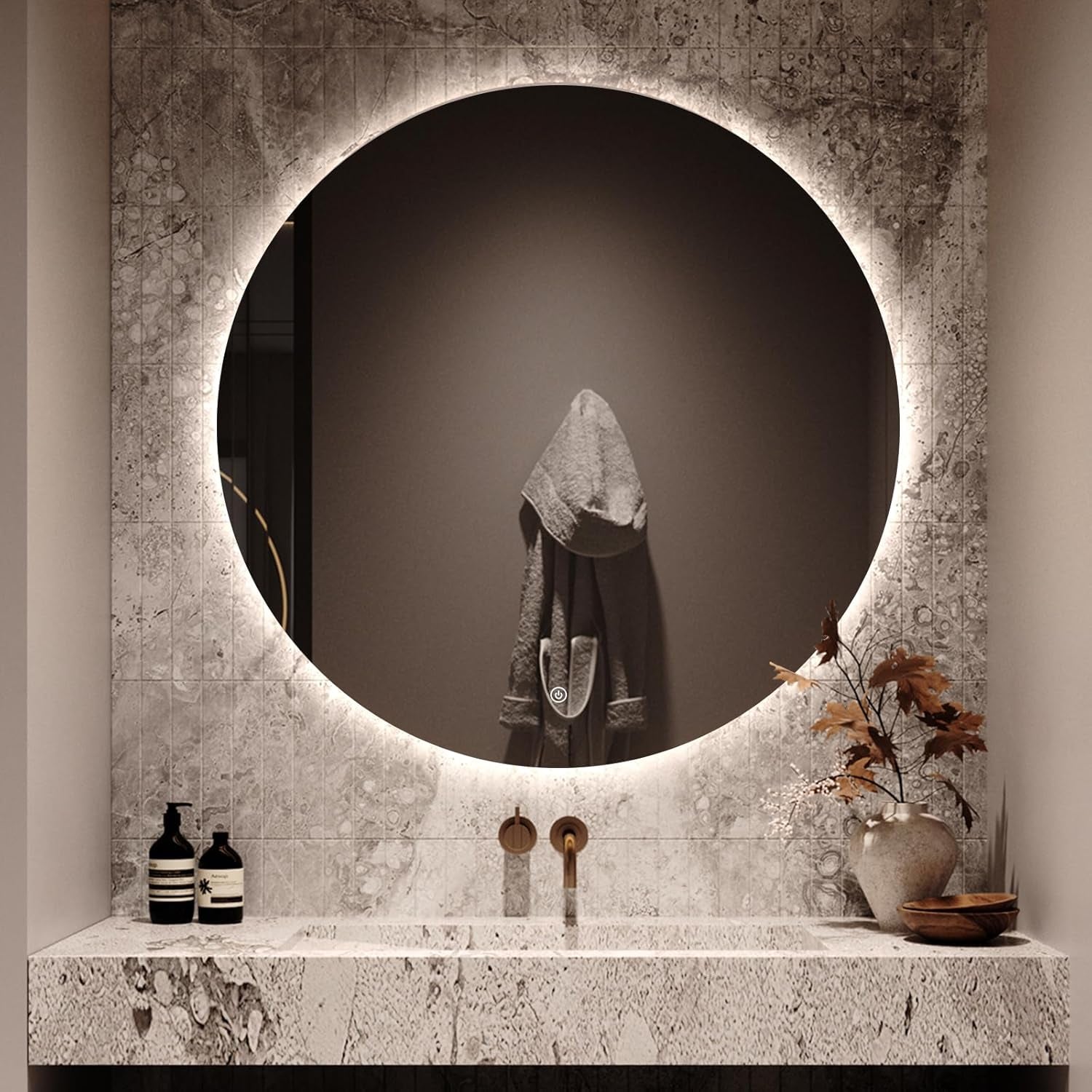 Round LED Bathroom Mirror, 28" Frameless Backlit Wall-Mounted Vanity Mirror with Lights, Anti-Fog Smart Mirror, IP65 Waterproof, Stepless Dimmable 3 Colors, Shatter-Proof, CRI95+