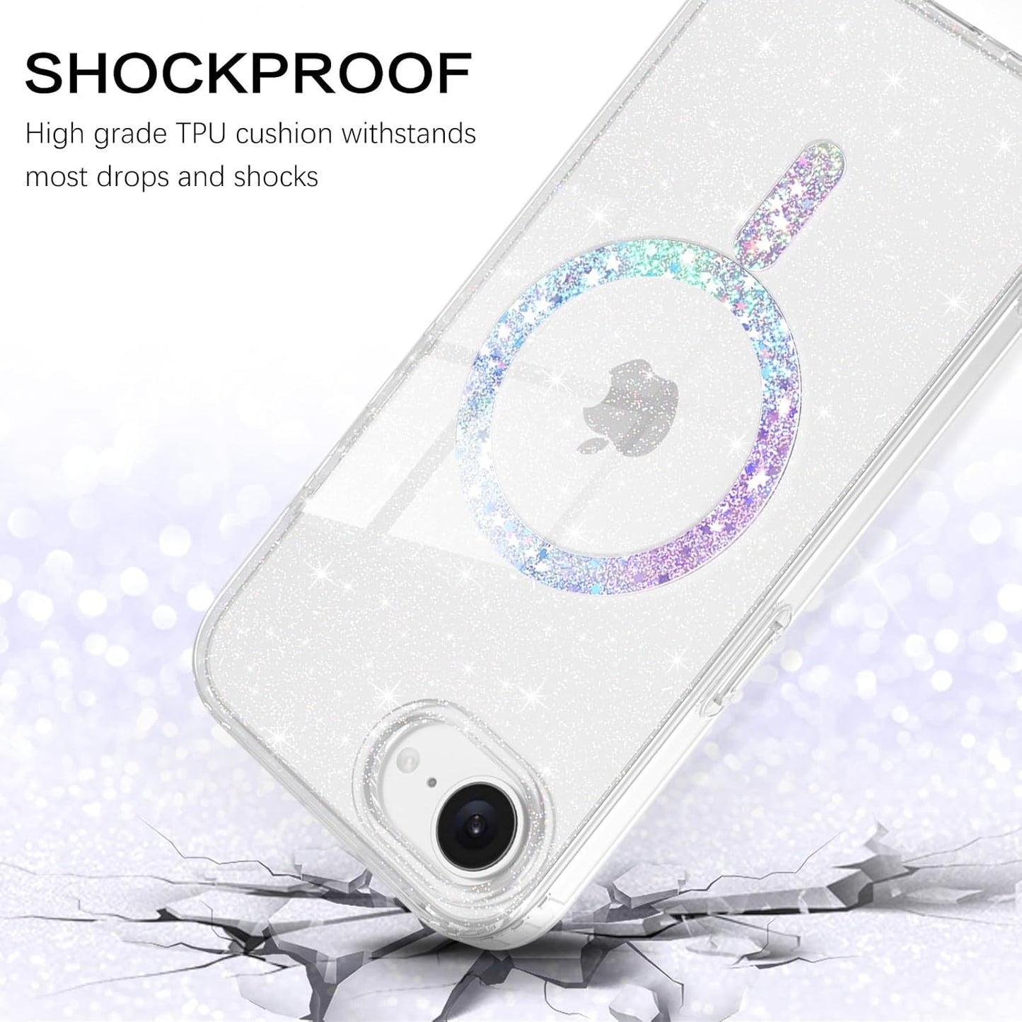 for Iphone 16E Case, for Iphone SE 4(2025), Clear Crystal Glitter Phone Case, [Compatible with Magsafe Accessories] Sparkly Cute Women Girl Clear Cover for Iphone 16E 6.1", Clear Glitter