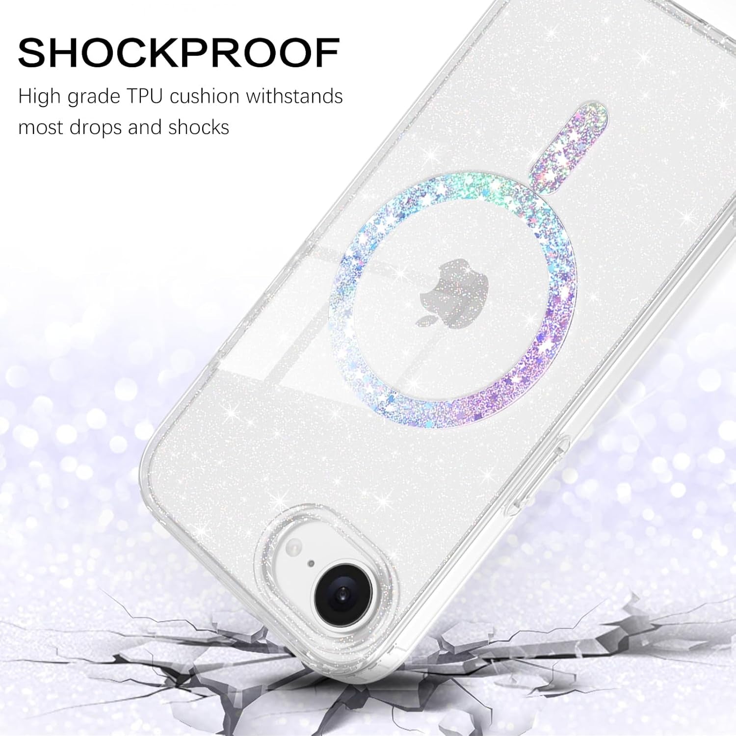 for Iphone 16E Case, for Iphone SE 4(2025), Clear Crystal Glitter Phone Case, [Compatible with Magsafe Accessories] Sparkly Cute Women Girl Clear Cover for Iphone 16E 6.1", Clear Glitter