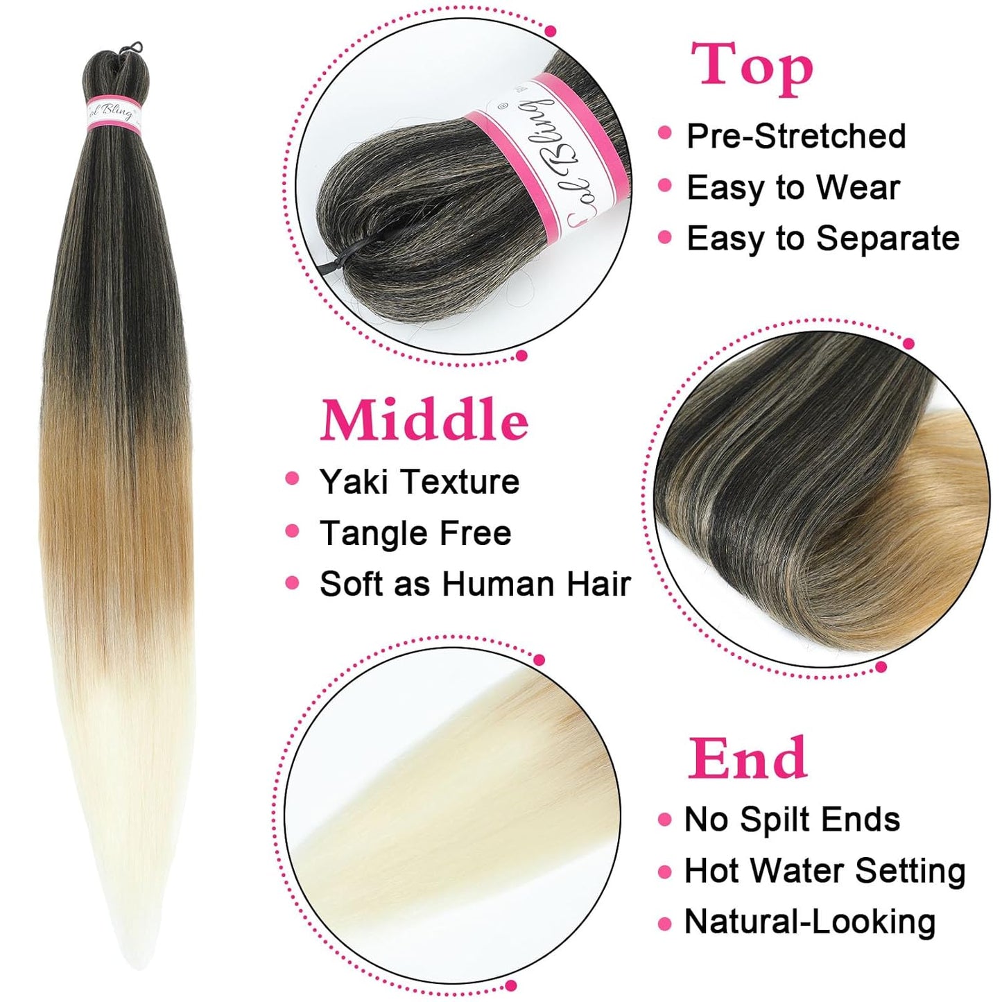 Braiding Hair Pre Stretched 28 Inch Long Braid Hair Extensions for Women Box Braids Hair Pre-Stretched Yaki Texture Professional Synthetic Softness Knotless Easy to Manage 1B/27/613