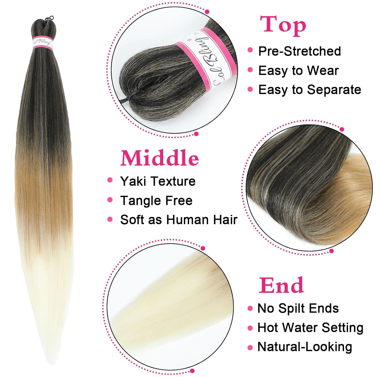 Braiding Hair Pre Stretched 28 Inch Long Braid Hair Extensions for Women Box Braids Hair Pre-Stretched Yaki Texture Professional Synthetic Softness Knotless Easy to Manage 1B/27/613