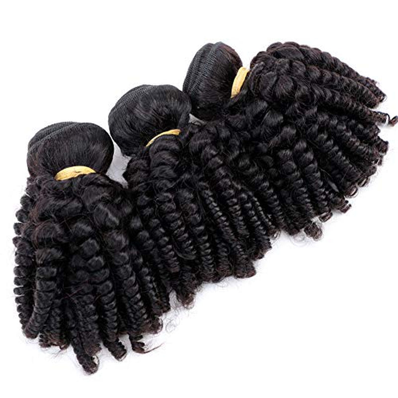 Brazilian Funmi Human Hair Bundles 8 10 12In, Afro Kinky Curly Hair Bundles Short Curly Weave, Unprocessed Brazilian Virgin Human Hair Bouncy Curl Extensions (8" 10" 12", Natural Black)