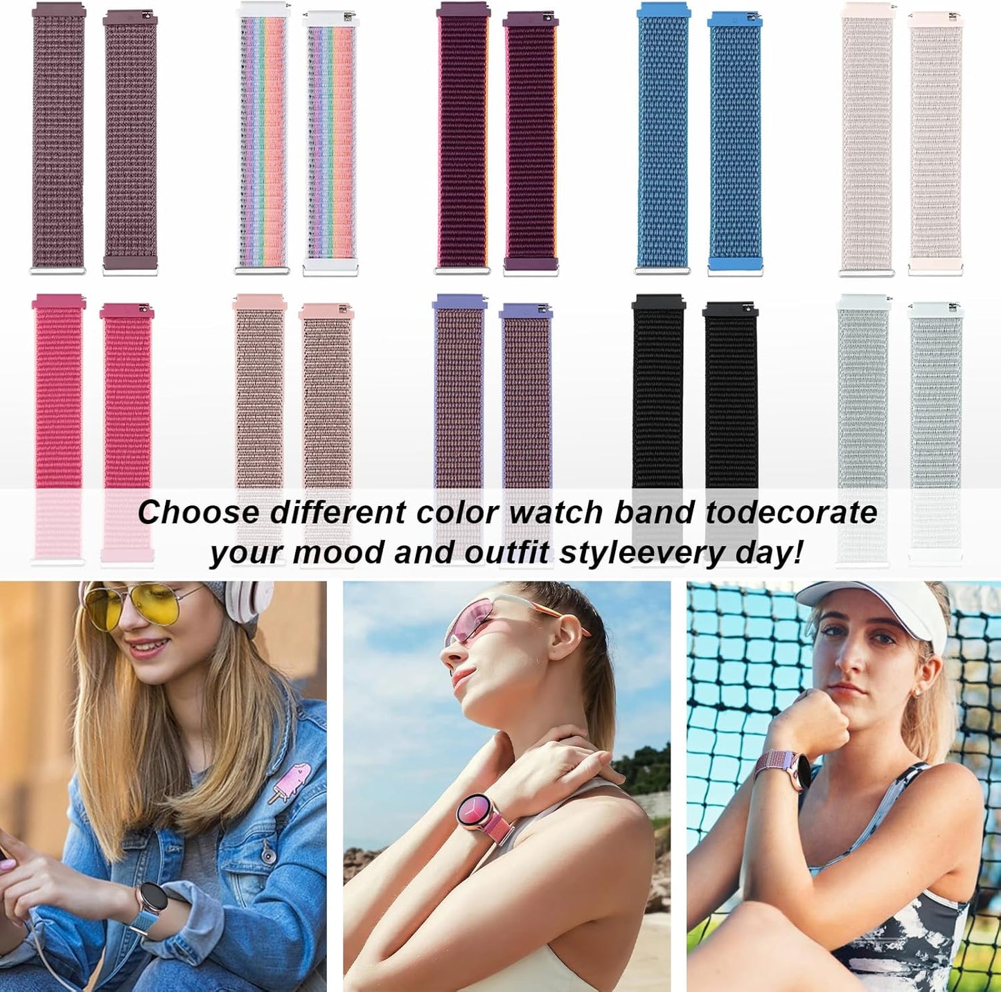 Nylon Loop 20Mm Compatible with Samsung Galaxy Watch 6/5/4 Band 40Mm 44Mm,Galaxy Watch 5 Pro 45Mm,Galaxy Active 2,Galaxy Watch 3, Sport Nylon Breathable Replacement Straps for Women Men