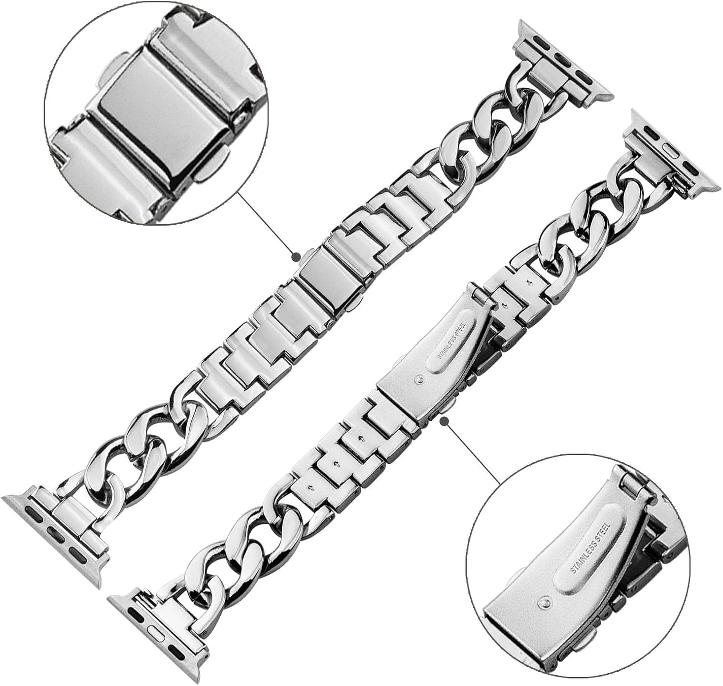 38/40/41Mm 42/44/45Mm Cool Women Chain Smartwatch Bands Compatible for Apple Watch Bands Series 9/8/7/6/SE/5/4 Stylish Replacement Watch Strap for Iwatch 9/8 Bracelet Gift to Her