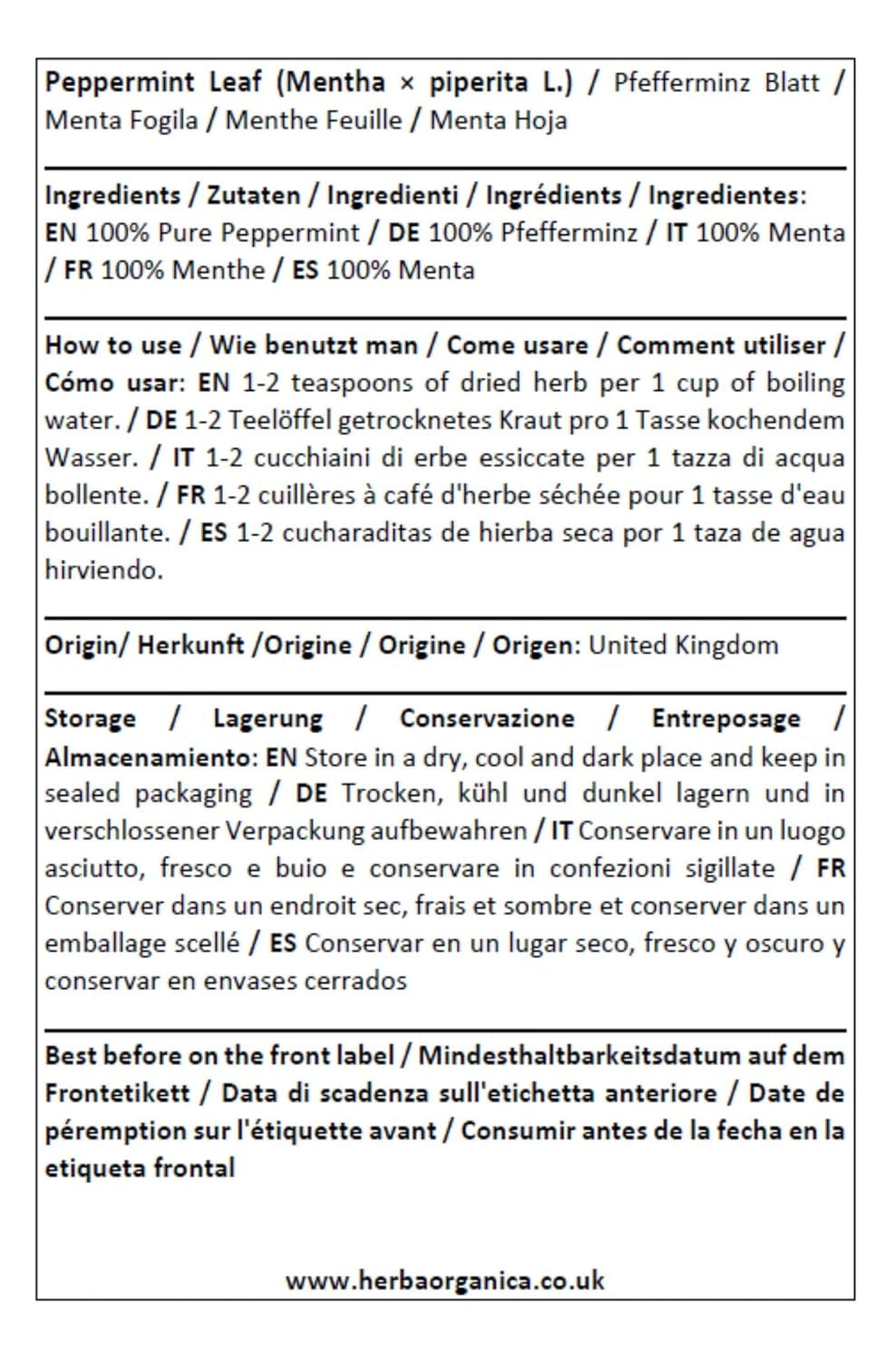 Peppermint Leaf | Mentha × Piperita L | Herbal Tea (50G) TLBH