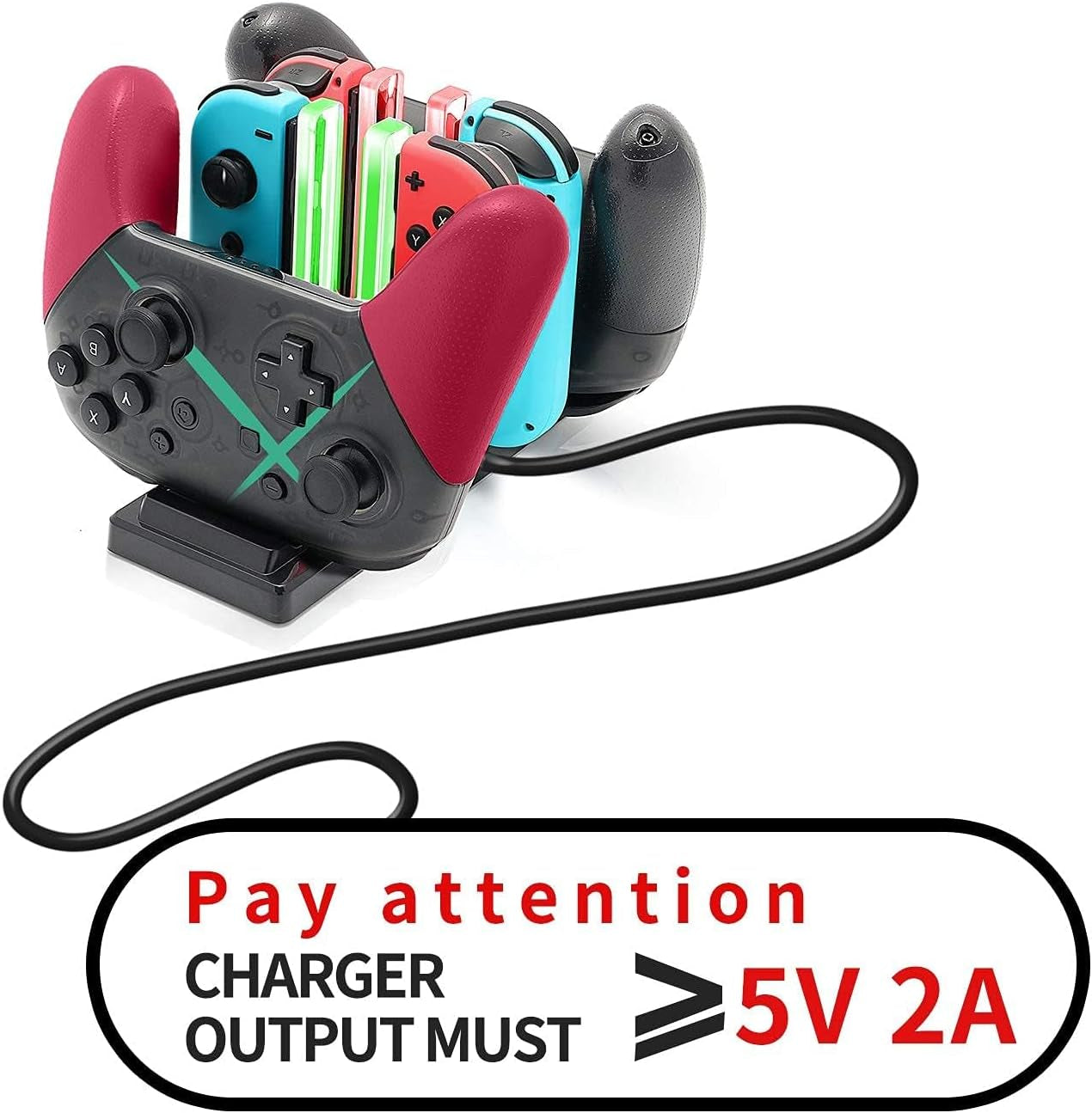 Controller Charger Dock for Nintendo Switch, 6 in 1 Charging Station for Nintendo Switch Joy-Con Controllers and Pro Controllers Black(Not for Powera Pro Controllers)