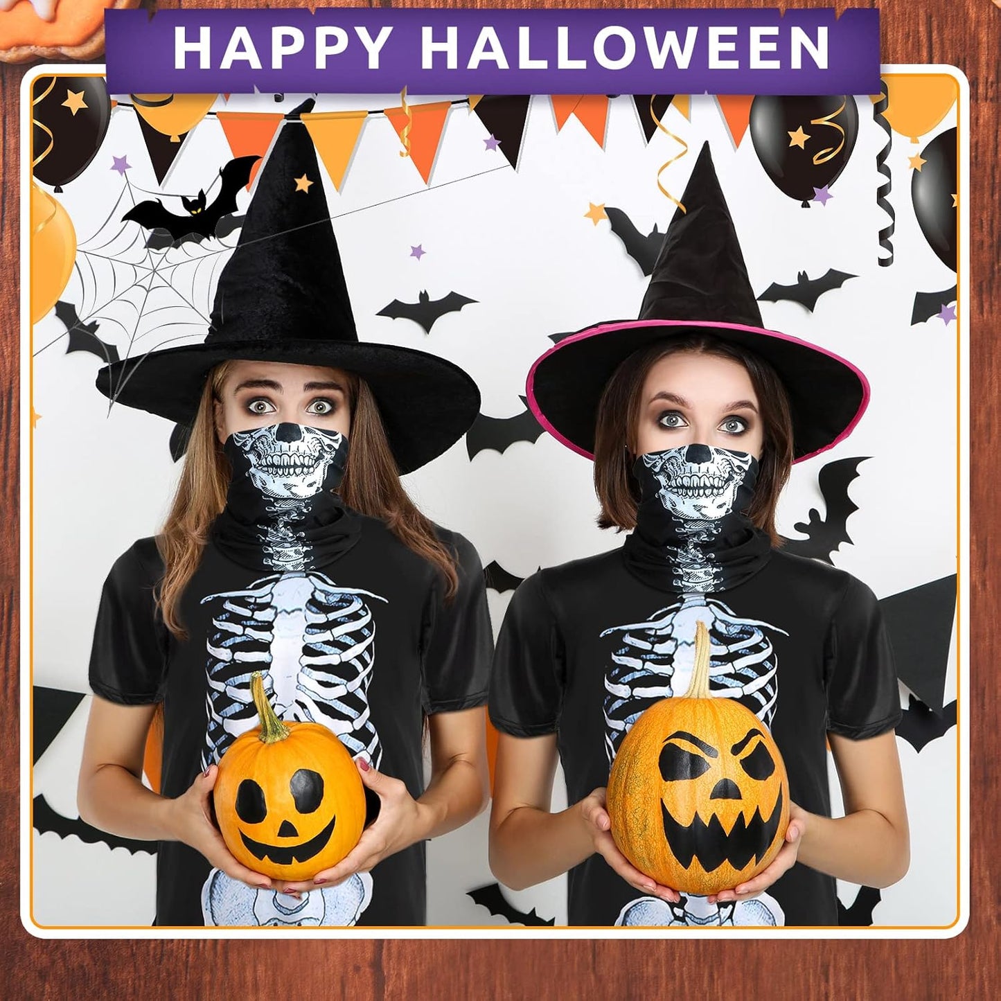 Skeleton Shirt and Skull Mask, Women Halloween Costume Skeleton T Shirt Skull Face Bandana Neck Rib Costume(Xl)
