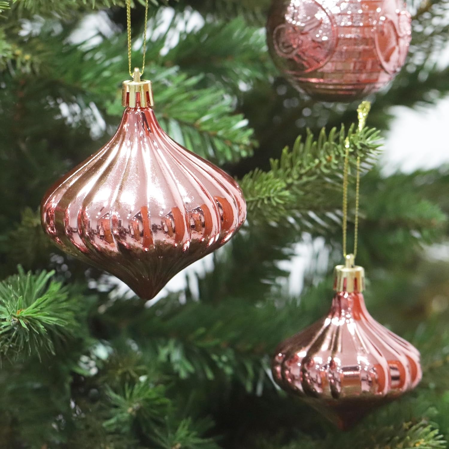 Christmas Ornaments Set with 36Pcs Shatterproof Christmas Tree Decorations Multi-Size Christmas Ball Ornaments with 7 Styles Rose Gold