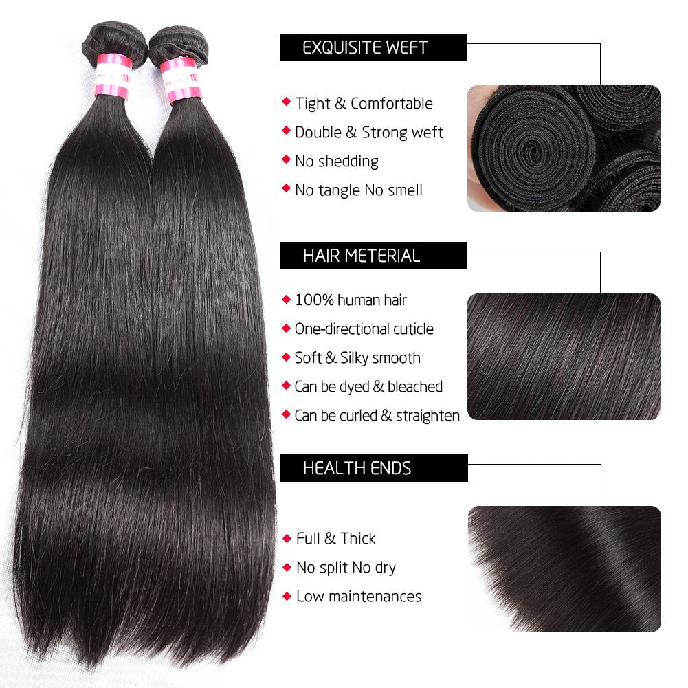 10A Straight Human Hair 3 Bundles 18 20 22Inches Brazilian Virgin Unprocessed Straight Hair Weave Bundles Natural Color