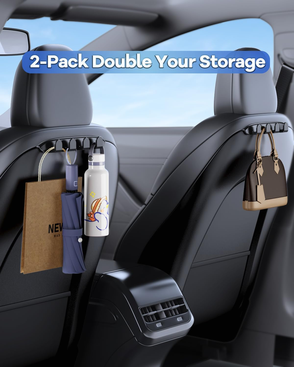 2 Pack Car Seat Hooks for Tesla Model Y Model 3 Accessories 2024 2023 2022 2021, Purse Hanger for Car, Automotive Seat Back Organizers for Purses and Bags, Handbag Backpack Grocery Bag Holder