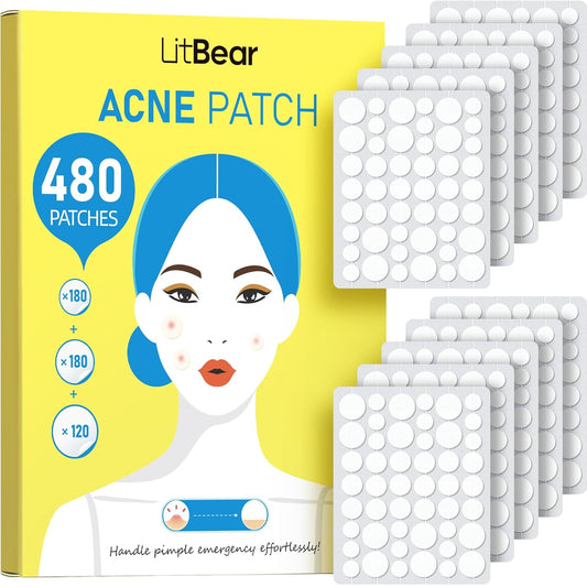 Pimple Patch Bulk, 480 Patches 3 Size Acne Patches for Face, Hydrocolloid Spot Stickers for Covering Zits, Blemishes, and Breakouts, Suitable for All Skin Types