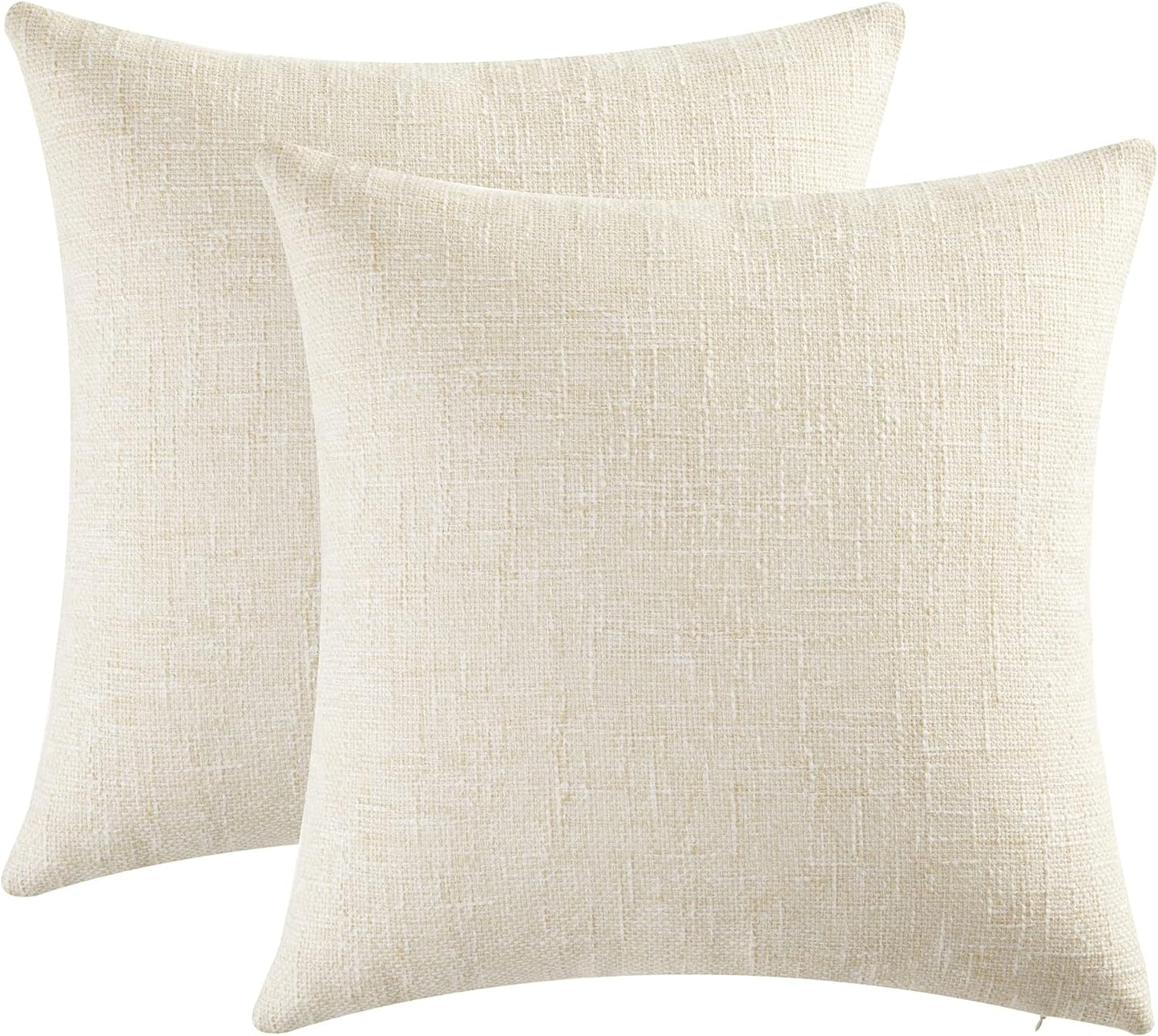 Set of 2 Beige Pillow Covers 18X18 Inch Rustic Linen Square Decorative Throw Pillow Covers for Sofa Couch Farmhouse Home Decorations