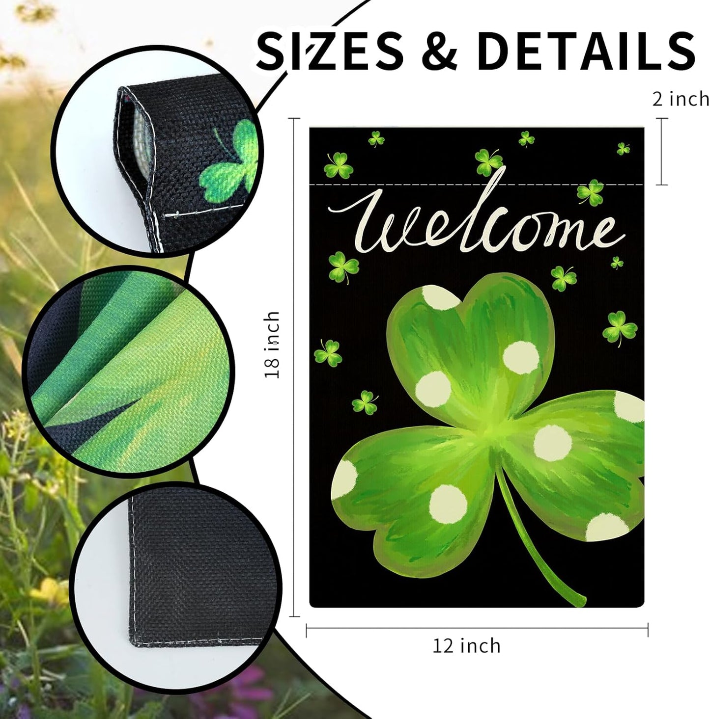 St Patricks Day Garden Flag 12X18 Inch Double Sided Green Shamrock Clover Yard Flag St Patricks Day Seasonal Holiday Outdoor Decoration