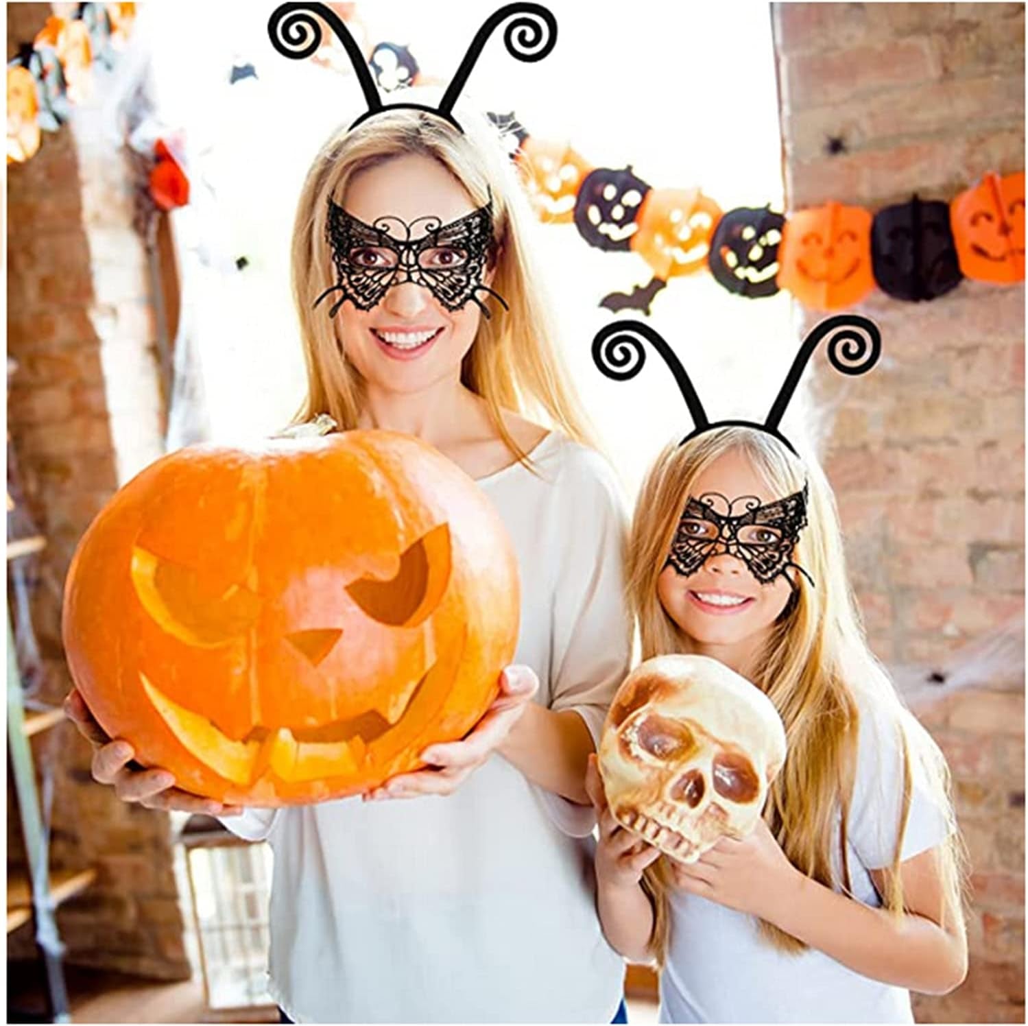 Butterfly Antenna Headband with Butterfly Lace Mask for Halloween Party Cosplay Butterfly Wings Costume Accessory - Black