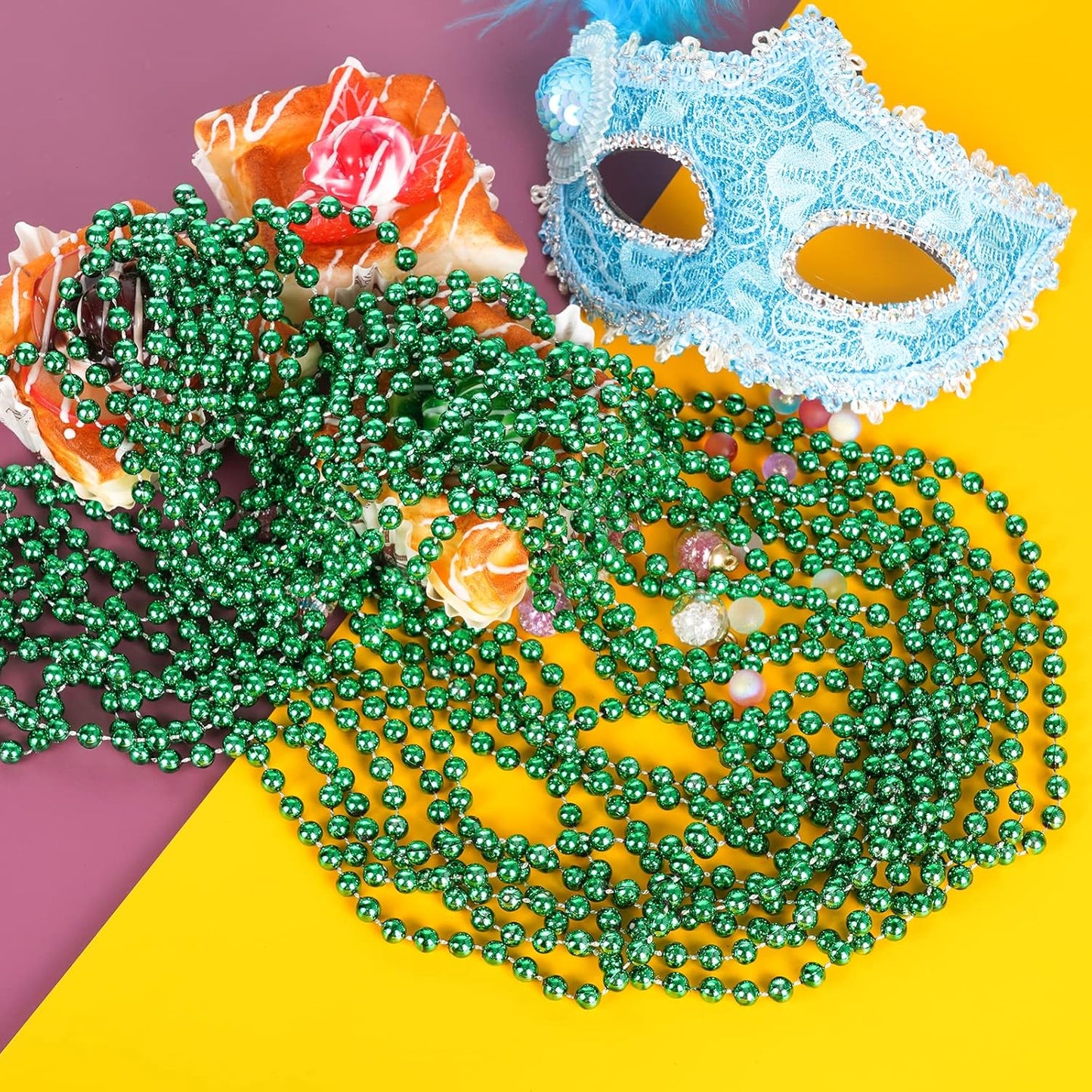 15 PCS St. Patricks Day Necklaces, Green Mardi Gras Christmas Bead Necklaces, 33" 7 Mm St. Patricks Day Green Beads St. Patricks Day Accessories for Mardi Gras, St. Patricks Day Party Favors