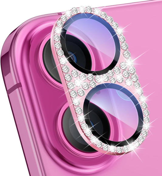 Compatible for Iphone 16 plus & 16 Camera Lens Protector, Bling Glitter Metal Cover Glass Lens Screen Protective Accessories for Iphone 16 Plus