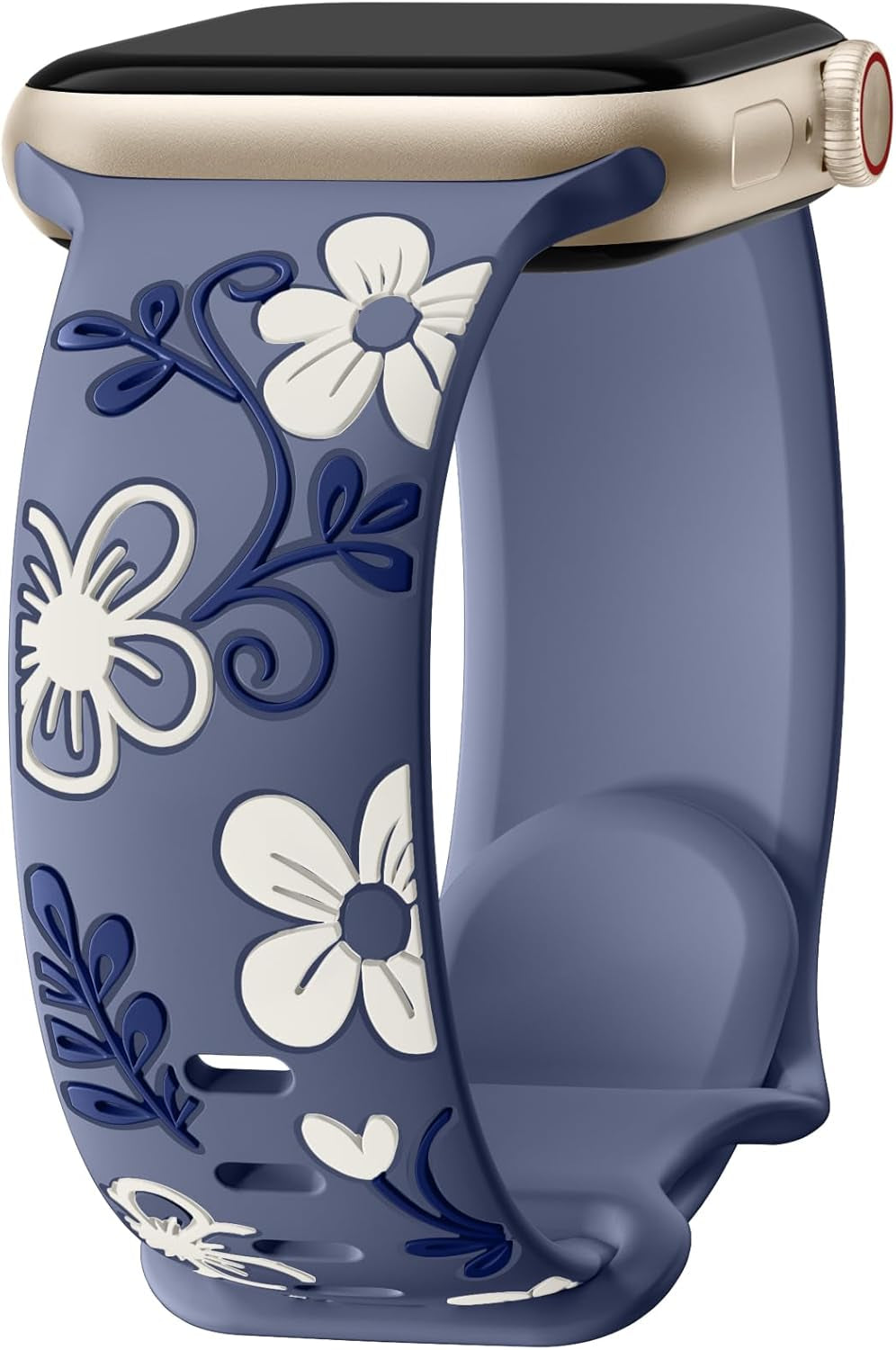Floral Band Compatible with Apple Watch Bands for Women 40Mm 41Mm 38Mm 42Mm 44Mm 45Mm 46Mm 49Mm, Engraved Cute Flower Silicone Inlay Dressy Strap for Iwatch Series 10 9 8 7 6 5 4 3 2 SE Ultra