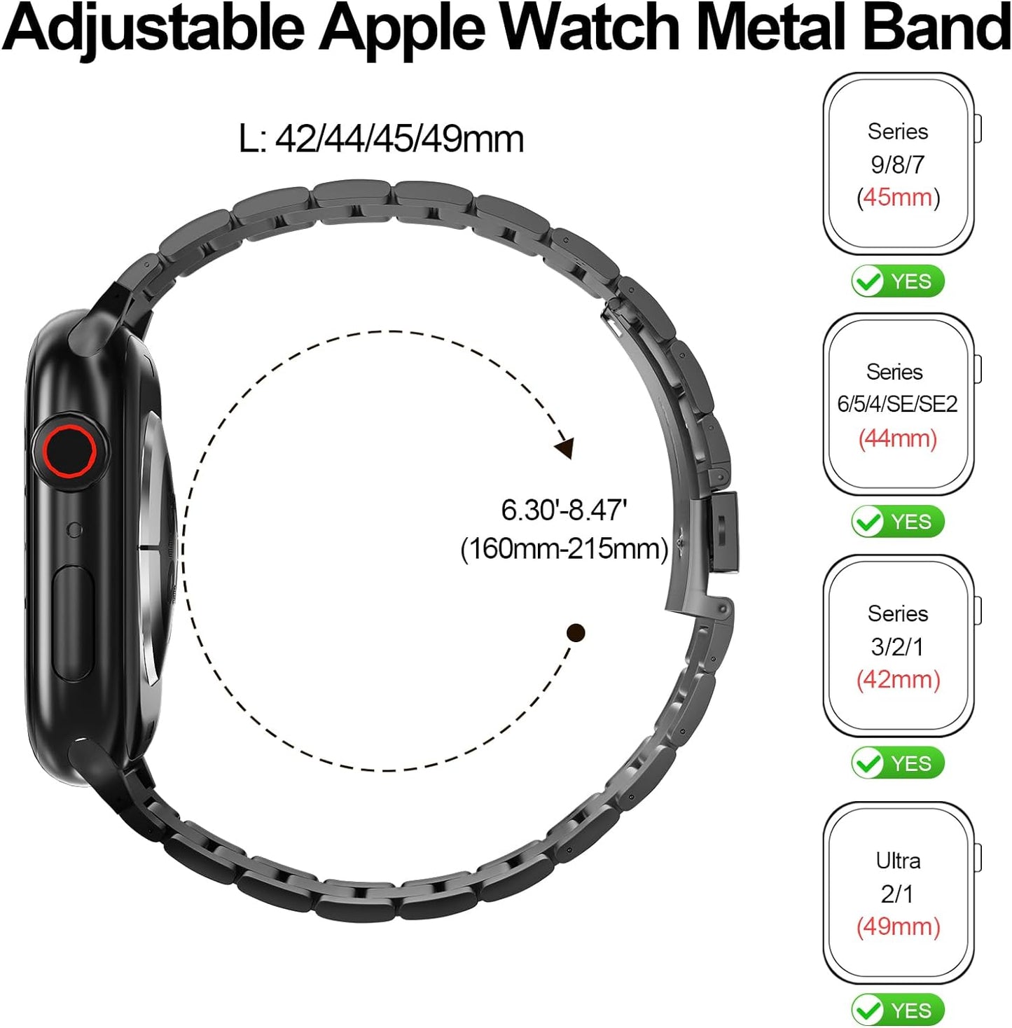 2-Pack Compatible for Apple Watch Band 49Mm 45Mm 44Mm 42Mm, Rugged Stainless Steel Replacement Strap Metal Bands for Iwatch Ultra 2/1 Series 9/8/7/6/5/4/3/2/1/SE/SE2 Women Men（Black+Silver）