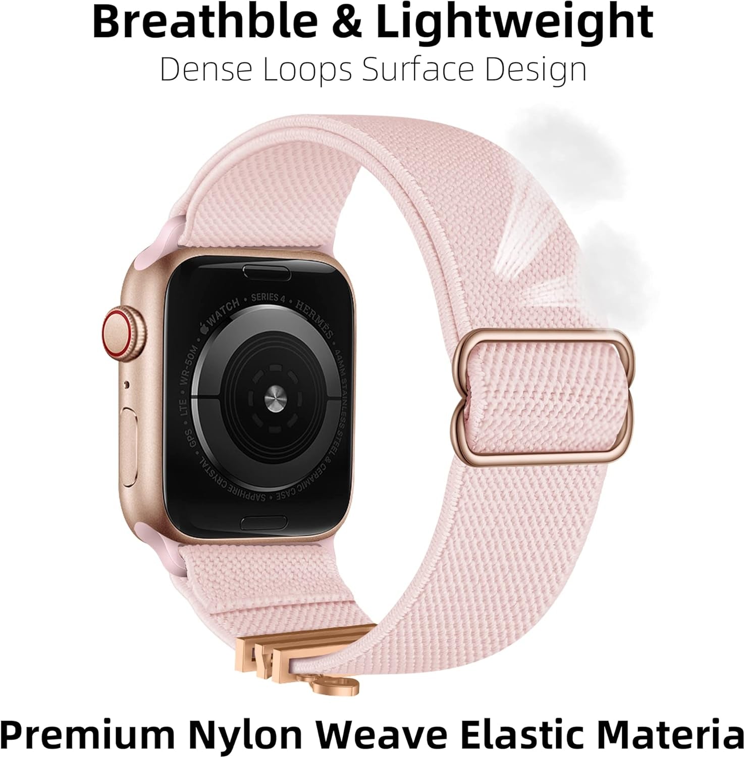 Decorative Rings Loop Charms Nylon Watchband Compatible with Apple Watch 38 40 41 42 44 45 49Mm, Metal Diamond Accessories Slide Elastic Strap for Iwatch Ultra 2/1 SE Series 9 8 7 6 5 4 3 2 1 (Include Band)