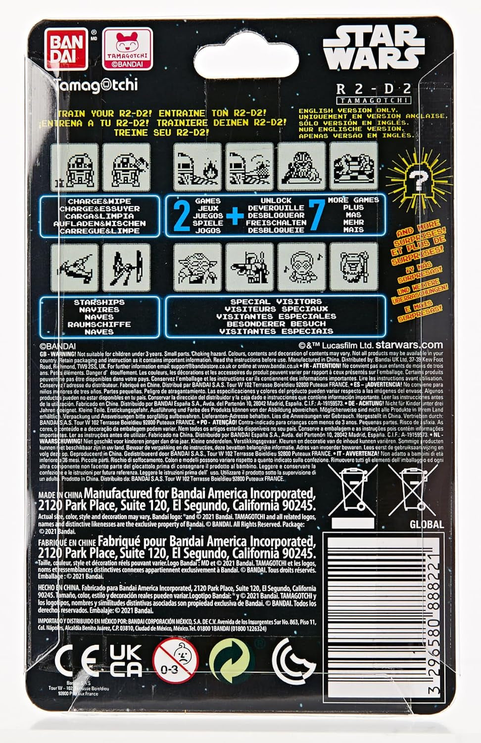 TAMAGOTCHI 88822 Star Wars R2D2 Virtual Pet Droid with Mini-Games, Animated Clips, Extra Modes and Key Chain, Multicolour BanUK