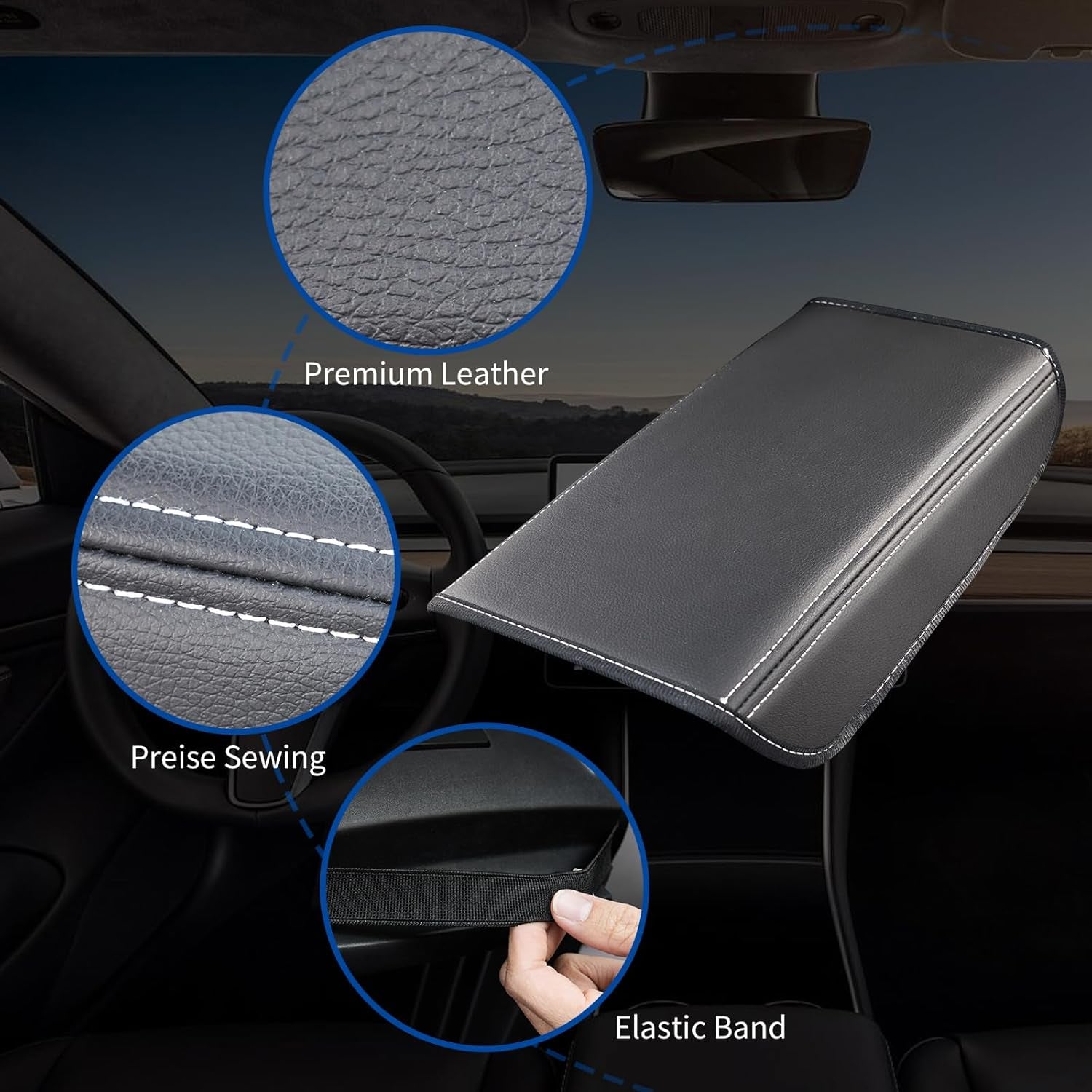 Tesla Model 3/Y Armrest Accessories -  Center Console Cover for Tesla - Car Armrest Box Cover Decoration Interior for Model 3 2017-2022 2023 2024 or Model Y 2020-2022 2023 2024 - Black