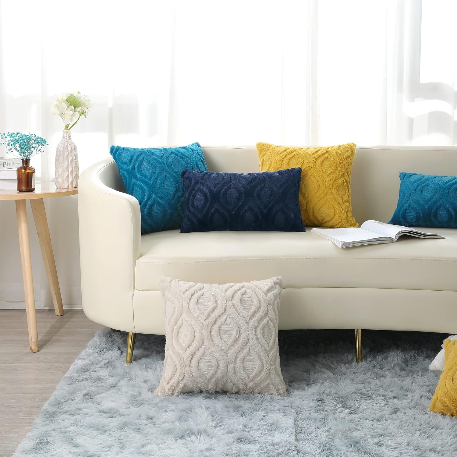 Decorative Throw Pillow Covers 18X18, Soft Plush Faux Wool Couch Pillow Covers for Home, Set of 2, Blue Grey