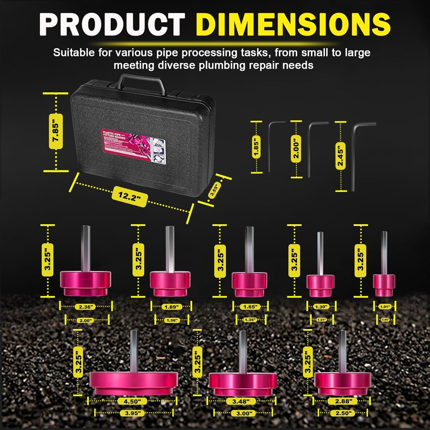 Premium 8Pcs PVC Pipe Reamer Kit - Complete Reamer Set, Fits Standard 1/2" Drills, Includes PPR75, PPR100, PPR125, PPR150, PPR200, PPR250, PPR300, PPR400 (3/4", 1", 1-1/4", 1-1/2", 2", 2-1/2", 3", 4")