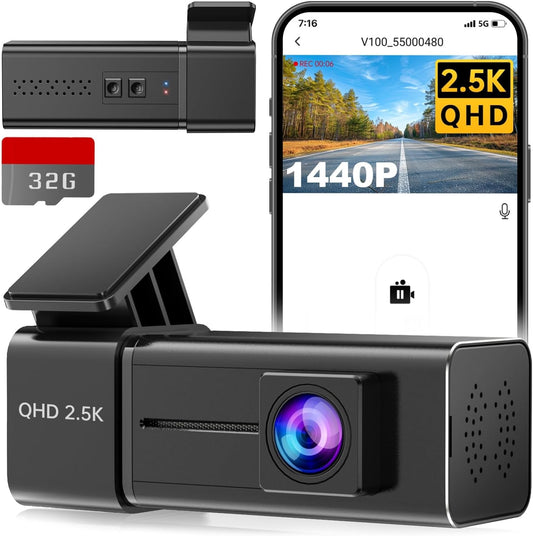 Dash Cam Wifi 2.5K Dashcam,  Front Dash Camera for Cars, Mini Dashcams with App, Night Vision, G-Sensor, Loop Recording, 24H Parking Mode, with 32G SD Card, Support 256GB Max