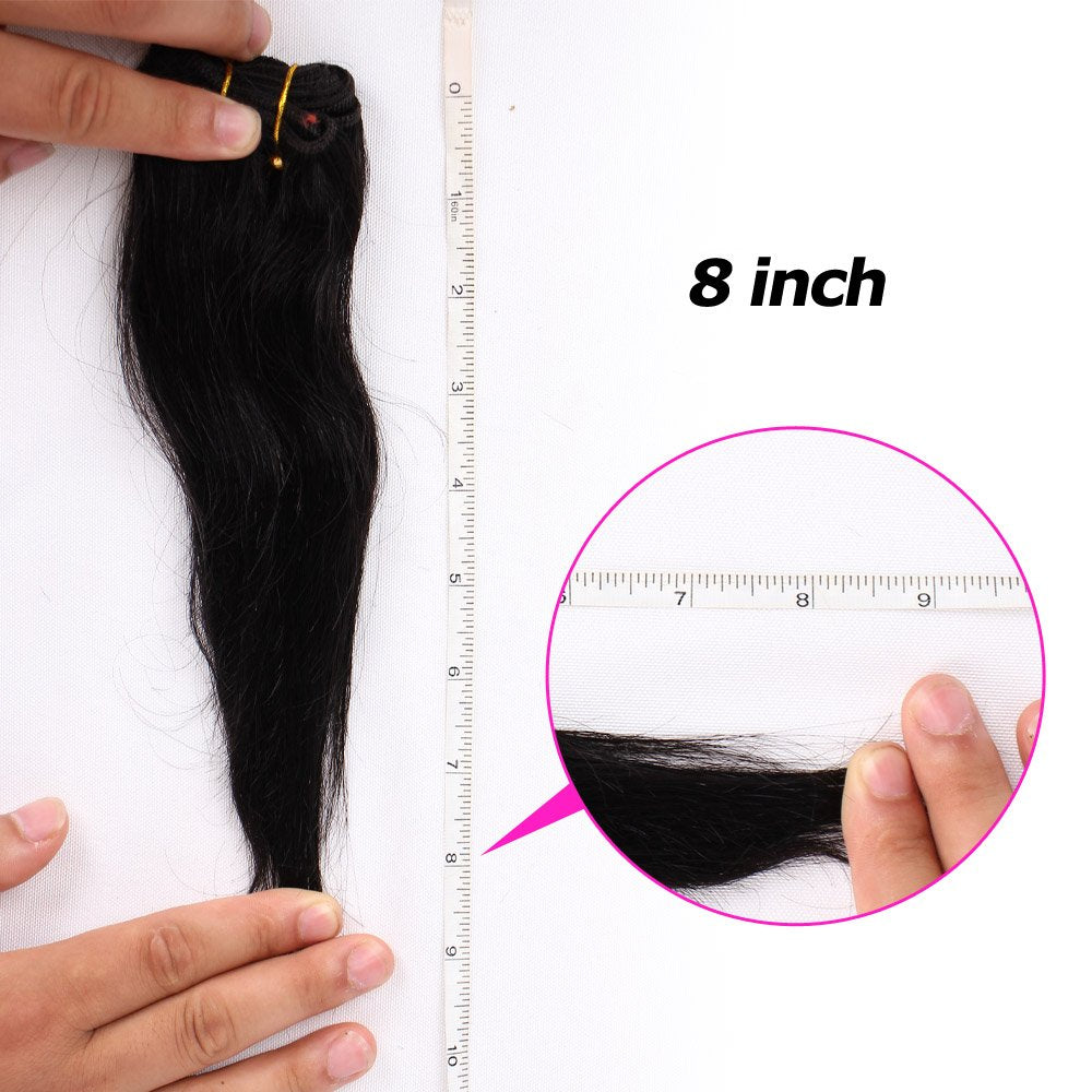Hair Beauty Short Brazilian Virgin Hair Body Wave 6Pcs Bundles with Closure 8Inch Bob Weave Human Hair with Closure Short Hair Extensions Natural Black (8 Inch (Pack of 6), 1B)
