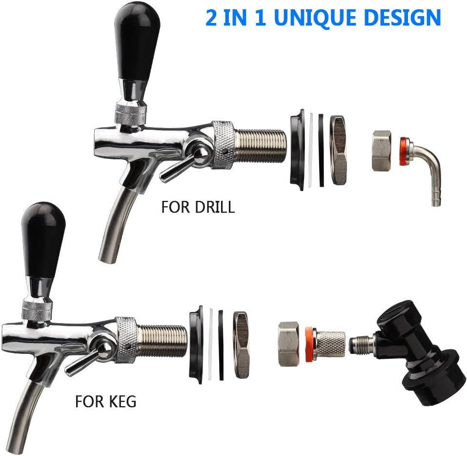 Beer Tap with Flow Control, Beer Draft Faucet Adurable, with Black Handle Lever & Liquid Ball Lock Post for Keg Home Bar