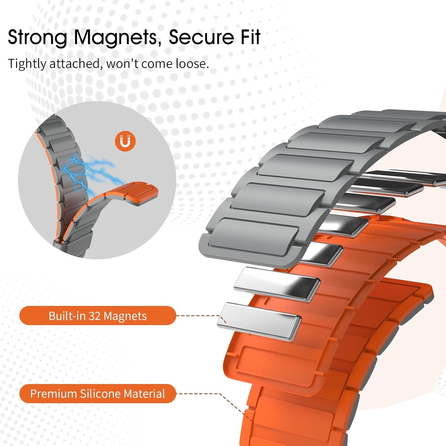 Magnetic Band Compatible with Apple Watch Bands 42/44/45/46/49Mm Men Women, Strong Magnet Link Sport Replacement Strap for Iwatch Ultra 2 Ultra SE2 SE Series 10 9 8 7 6 5 4 3 2 1, Gray/Orange