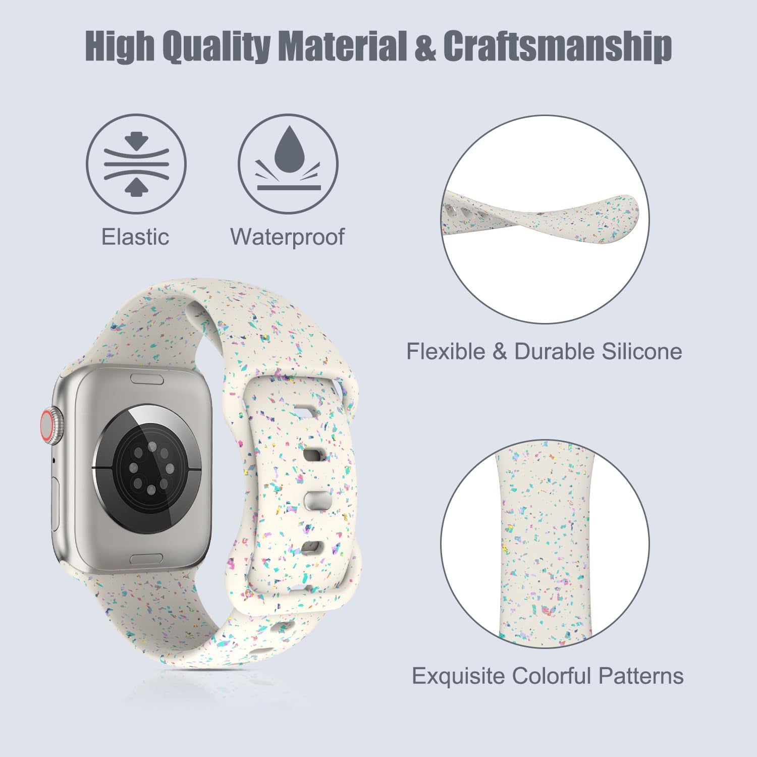 Watch Strap Compatible with Apple Watch Ultra/Ultra2 49Mm/Series 9/8/7/6/5/4/3/2/1/SE 42/44/45Mm, Colorful Flakes Pattern Silicone Band Replacement Sport Wristband, Dark Blue