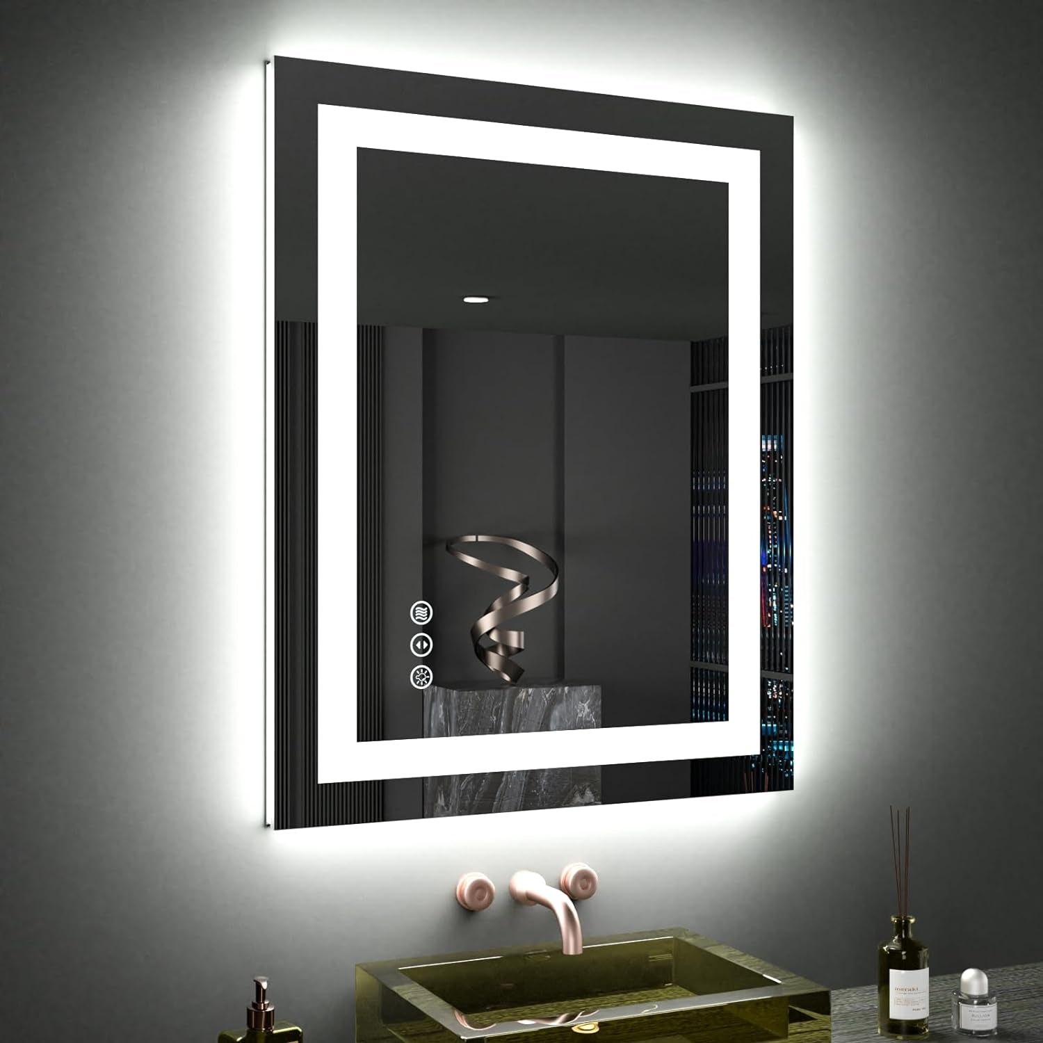 60”X30“ RGB LED Bathroom Mirror with Lights for Bathroom, Anti-Fog, Dimmable，Multiple Light Modes, RGB Backlit + Front Light, Memory Function, Tempered Glass