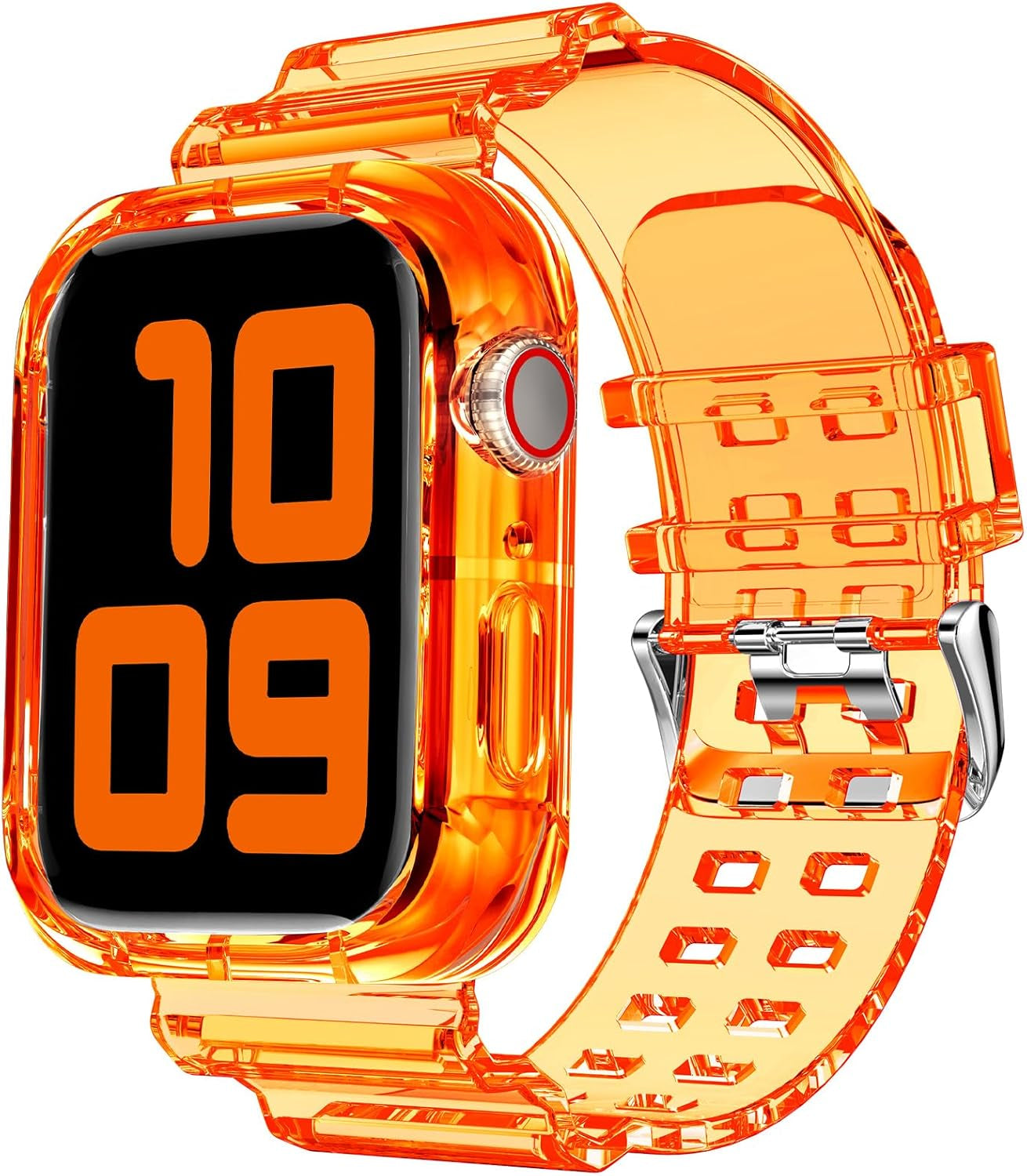 Compatible for Clear Apple Watch Band with Bumper Case, Women Men Glitter Bling TPU Sport Strap for Iwatch SE Ultra Series 10 9 8 7 6 5 4 3 2 1
