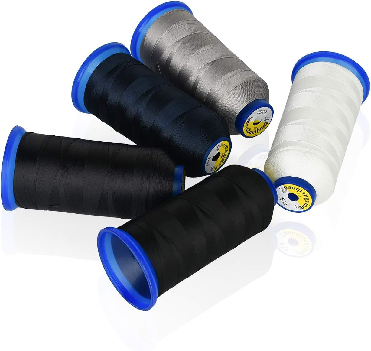 Heavy Duty Thread 5400 Yards Size T70#69 210D/3 All Purpose High Strength Polyester Sewing Thread for Weaves, Upholstery, Jeans and Weaving Hair, Drapery, Beading, Purses, Leather (Black+White+Grey)