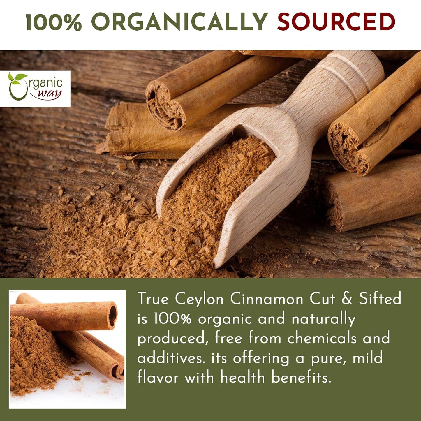 Premium True Ceylon Cinnamon Cut & Sifted (Cinnamomum Verum) - Adds Flavour | Raw, Non GMO & Gluten Free | USDA Certified | Origin - Sri Lanka (1 LBS / 16OZ) TLBH