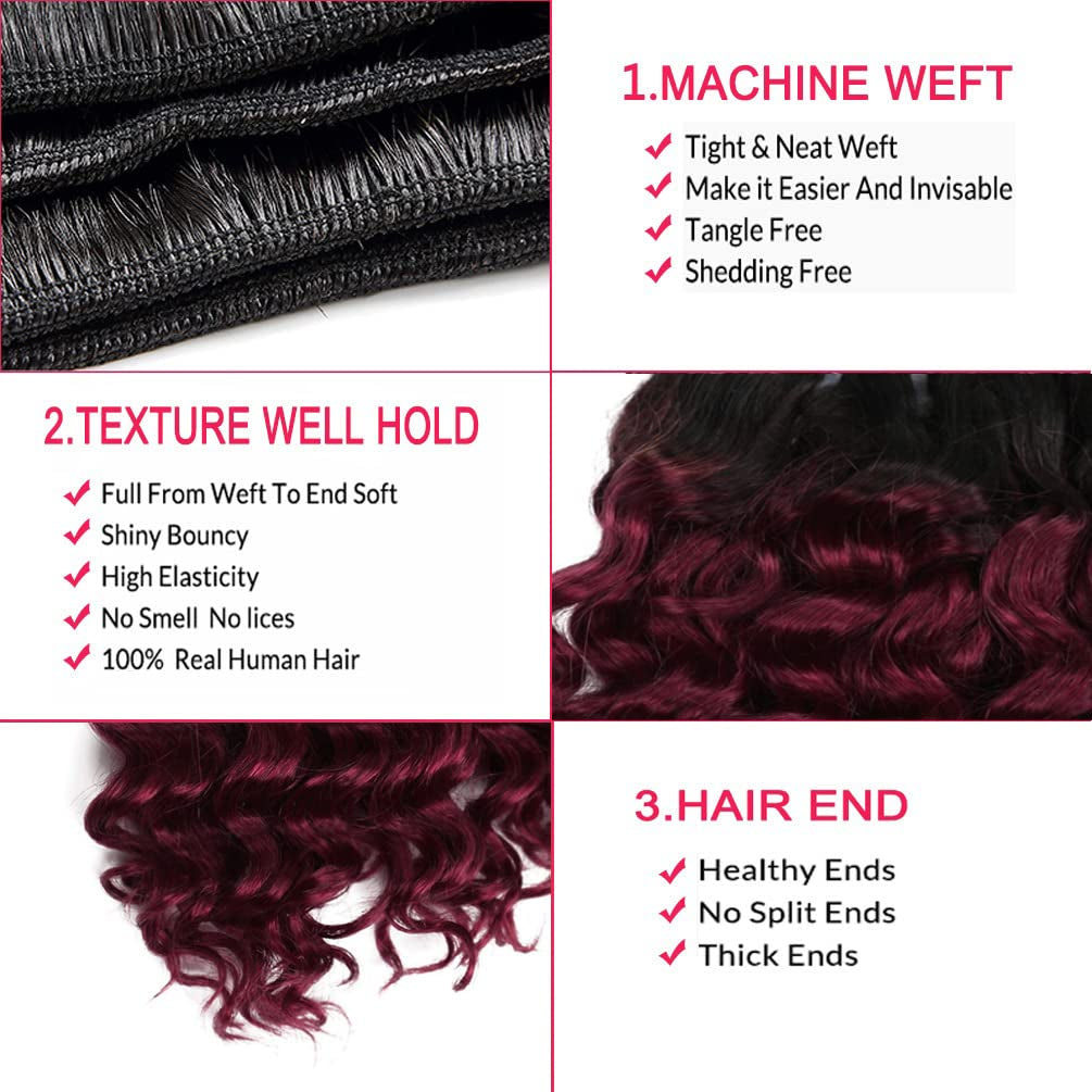 Curly Human Hair Bundles Kinky Curly Bundles Human Hair Bundles Curly Human Hair 4 Bundles 1B/99J Brazilian Virgin Human Hair 50 Gram/Bundle (8 8 8 8, 1B 99J)