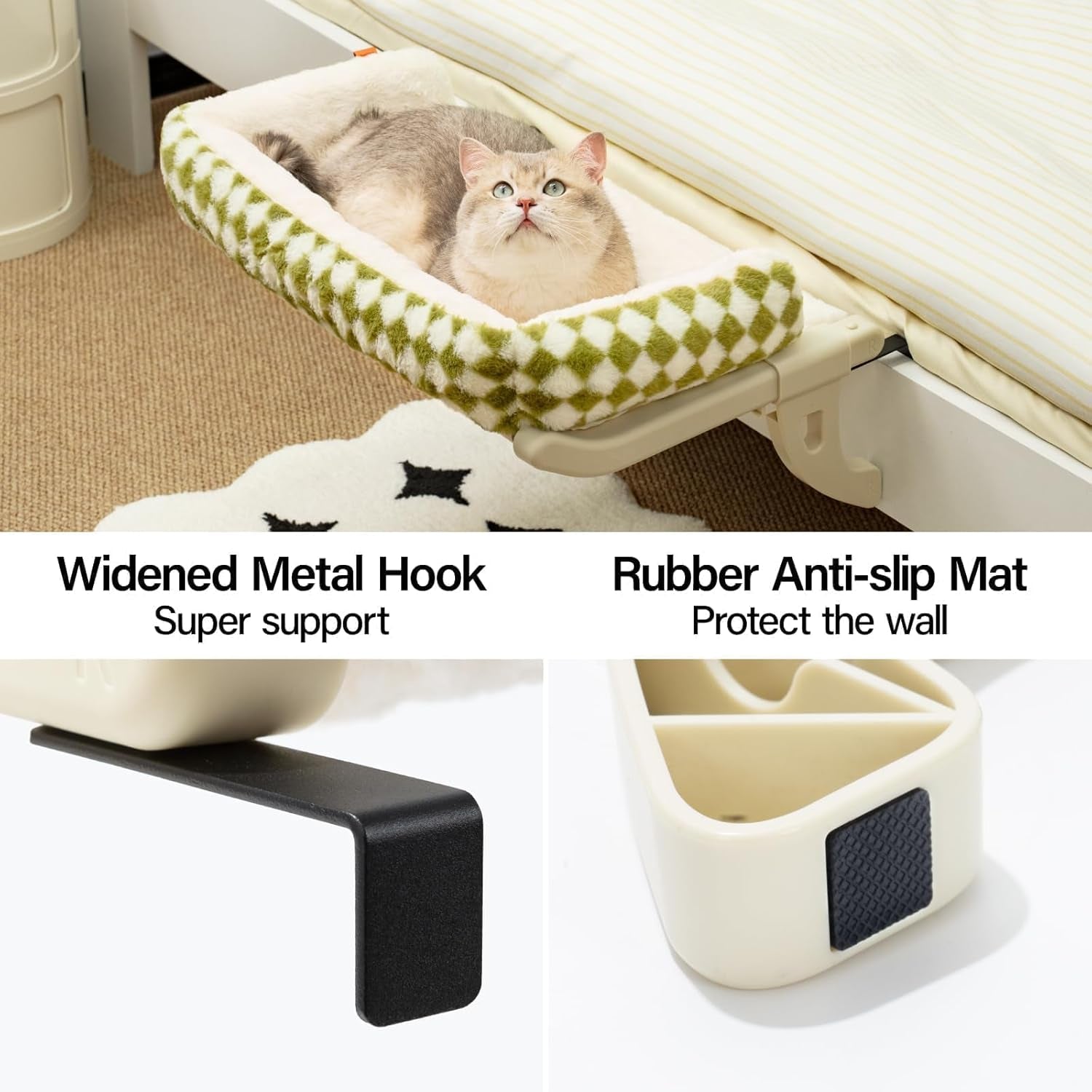 Cat Window Sill Perch for Indoor Cats, One-Step Sliding Clamping Slot Adjustment Cat Window Hammock with Removable Covers, Cat Bed for Windowsill & Bedside (Green, Large)
