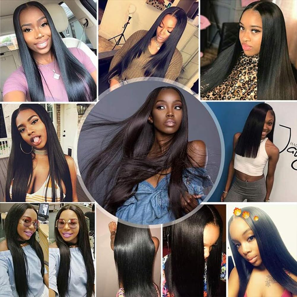 Straight Bundles Human Hair 14 16 18 20 Inch 4 Bundles Deals 12A Brazilian Weave Bundles Human Hair 100% Unprocessed Virgin Remy Double Machin Weft for Women Black Color Hair Extensions
