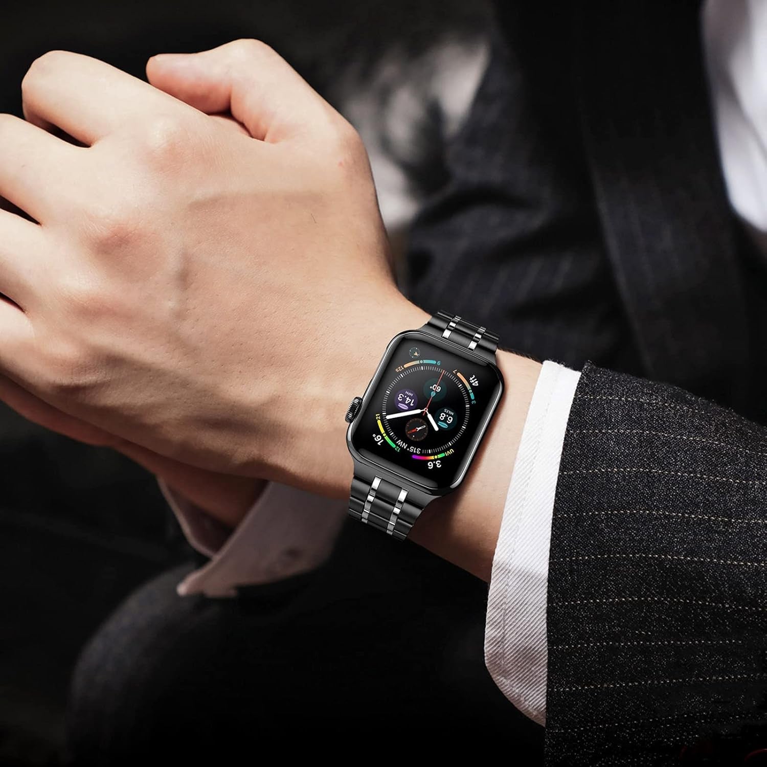 Stainless Steel Bands Compatible with Apple Watch Band 38Mm 40Mm 41Mm 42Mm 44Mm 45Mm Woman Men, Adjustable Metal Replacement Strap for Iwatch Apple Watch Series 9 8 7 6 5 4 3 2 1 SE