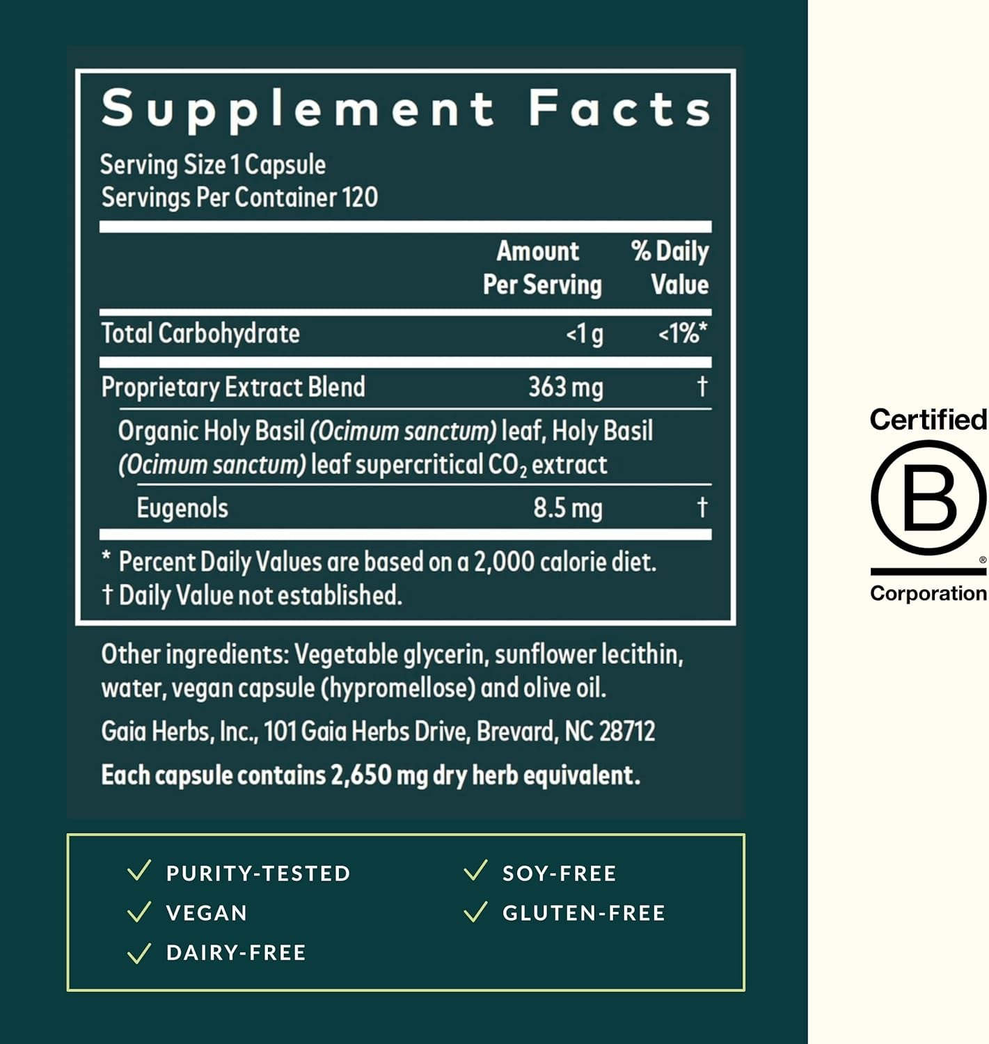 Holy Basil Leaf - Helps Sustain a Positive Mindset and Balance in Times of Stress - an Adaptogenic Ayurvedic Herb - 120 Vegan Liquid Phyto-Capsules (60-Day Supply) TLBH