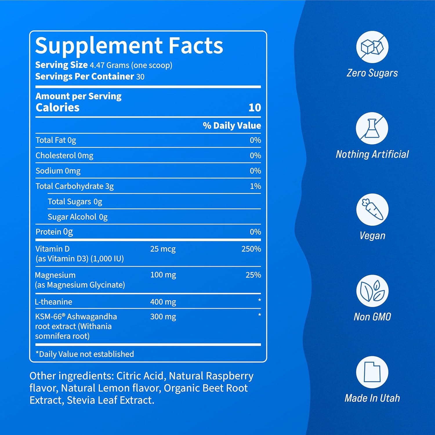 Supercalm Drink Mix - Ashwagandha KSM 66, Magnesium Glycinate, L-Theanine, Vitamin D3 - Ashwagandha Root Extract, Magnesium & L-Theanine Supplement - Focus & Support (30 Servings) TLBH