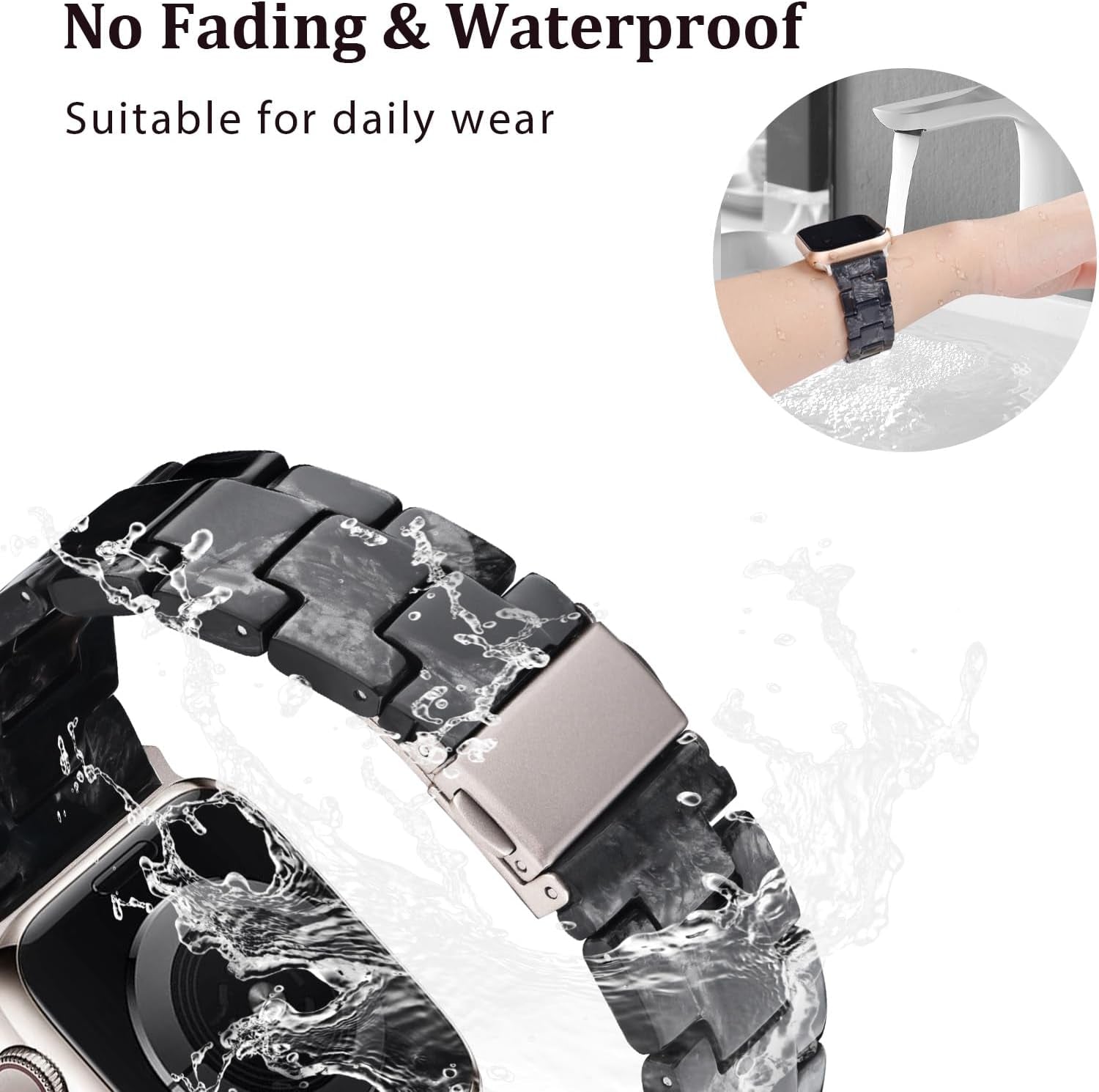Lightweight Apple Watch Bands, Fashion Slim Resin Apple Watch Series 9/8/7 Band Starlight Stainless Steel Buckle Apple Watch Strap Compatible Iwatch Series SE/6/5/4/3/2/1 Women Men(Marble