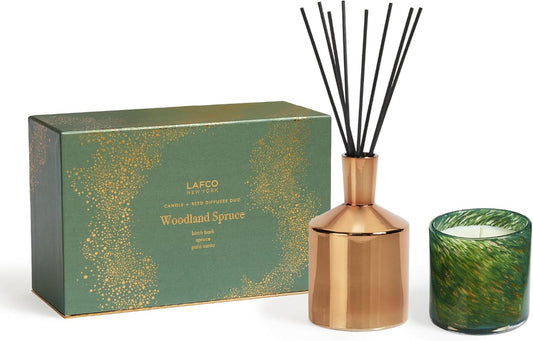 Woodland Spruce Classic Candle & Diffuser 2024 Holiday Gift Set - Reusable Glass Vessels - Made in the USA