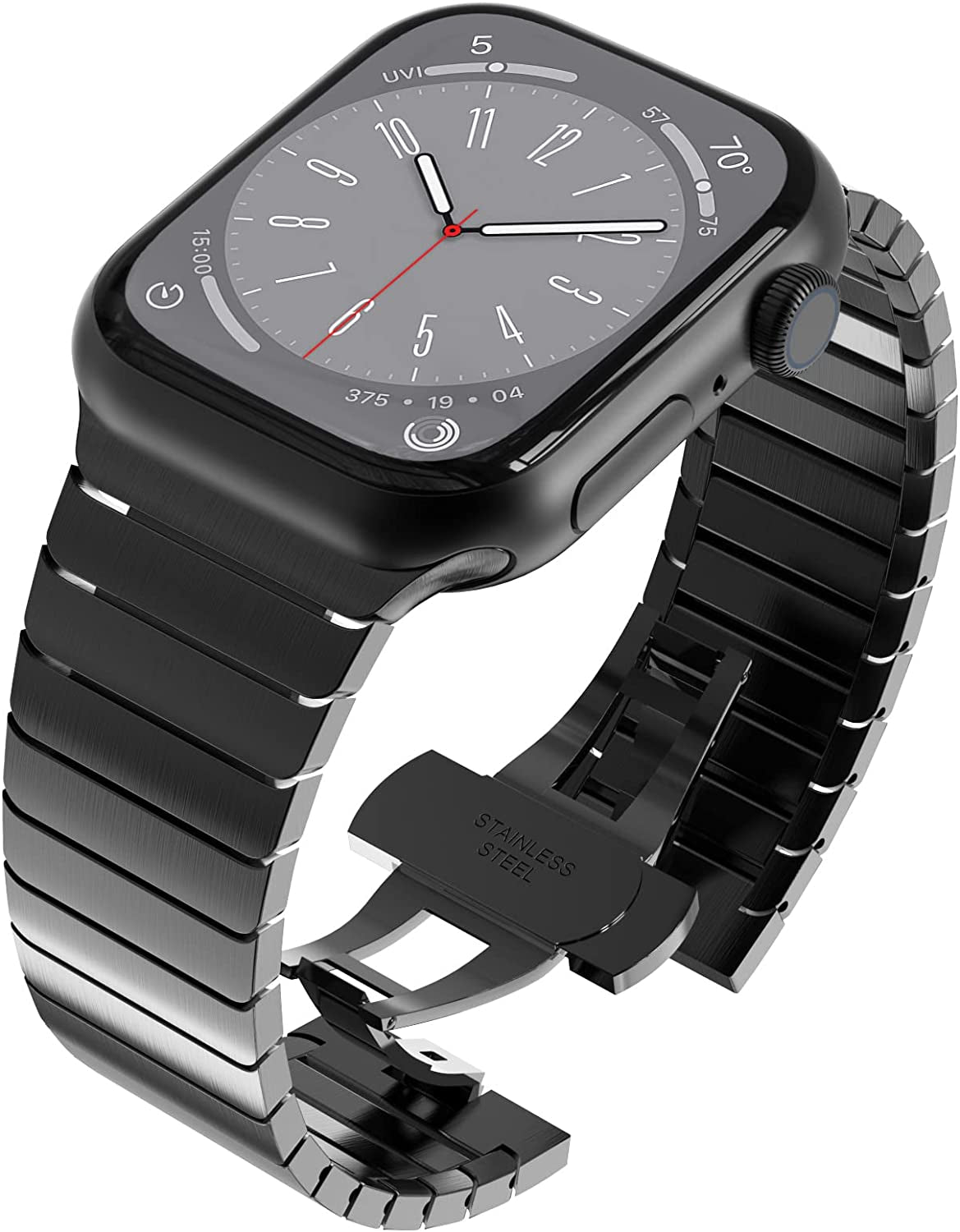 Compatible for Apple Watch Ultra 2 Band Ultra Band 49Mm 46Mm 45Mm 44Mm 42Mm Series 10 9 8 7 for Men, 24Mm Wide Stainless Steel Metal Bands for Apple Watch Iwatch SE Series 6 5 4 Link, Black