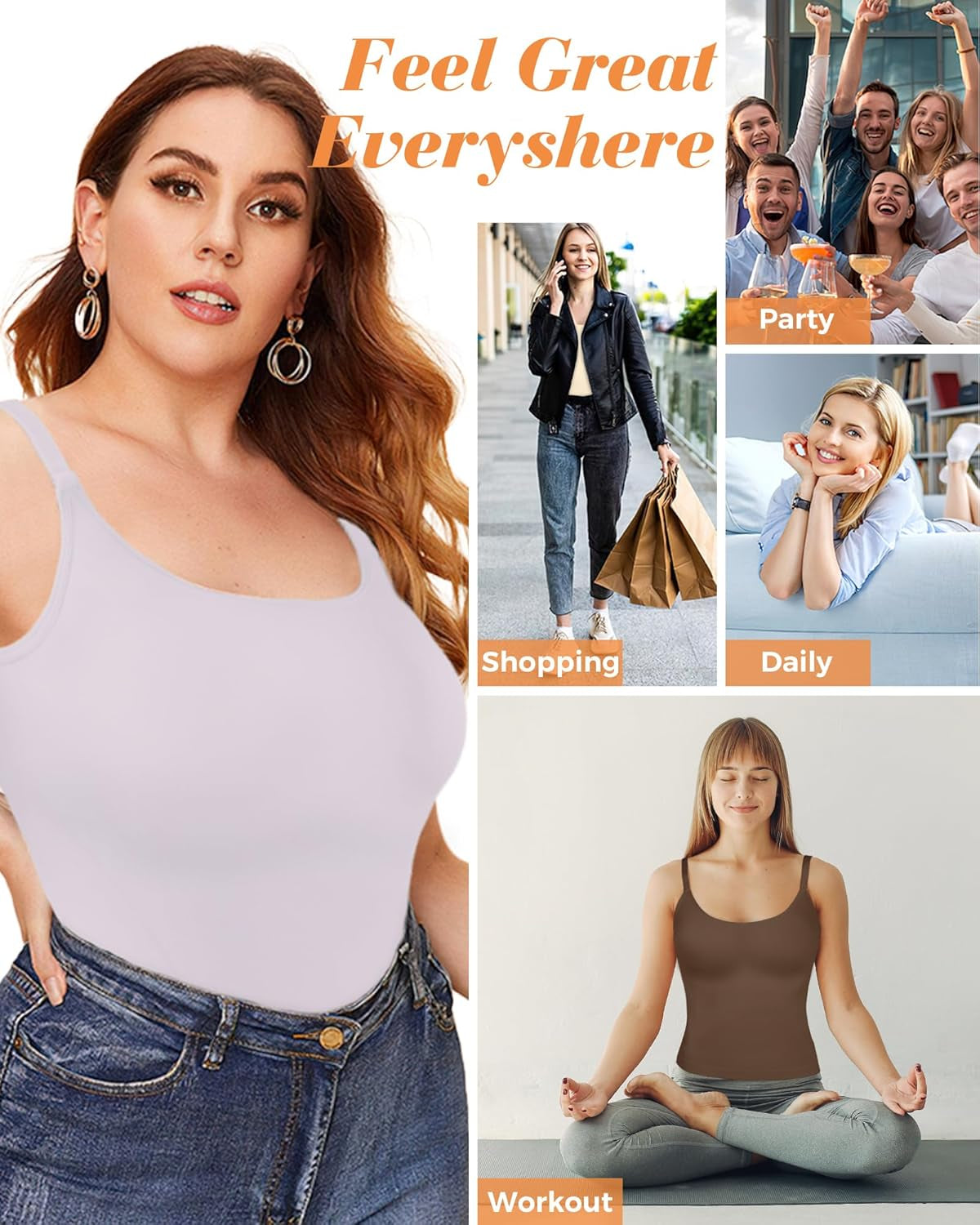 Women'S Shapewear Tummy Control Scoop Neck Camisole Tops for Women Seamless Compression Tank Top Regular and plus Size