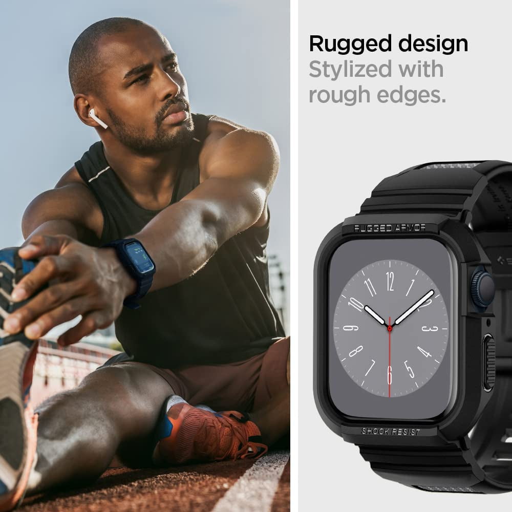 Rugged Armor Pro Designed for Apple Watch Case with Band Series 9/8/SE2/7/6/SE/5/4 45Mm/44Mm - Black