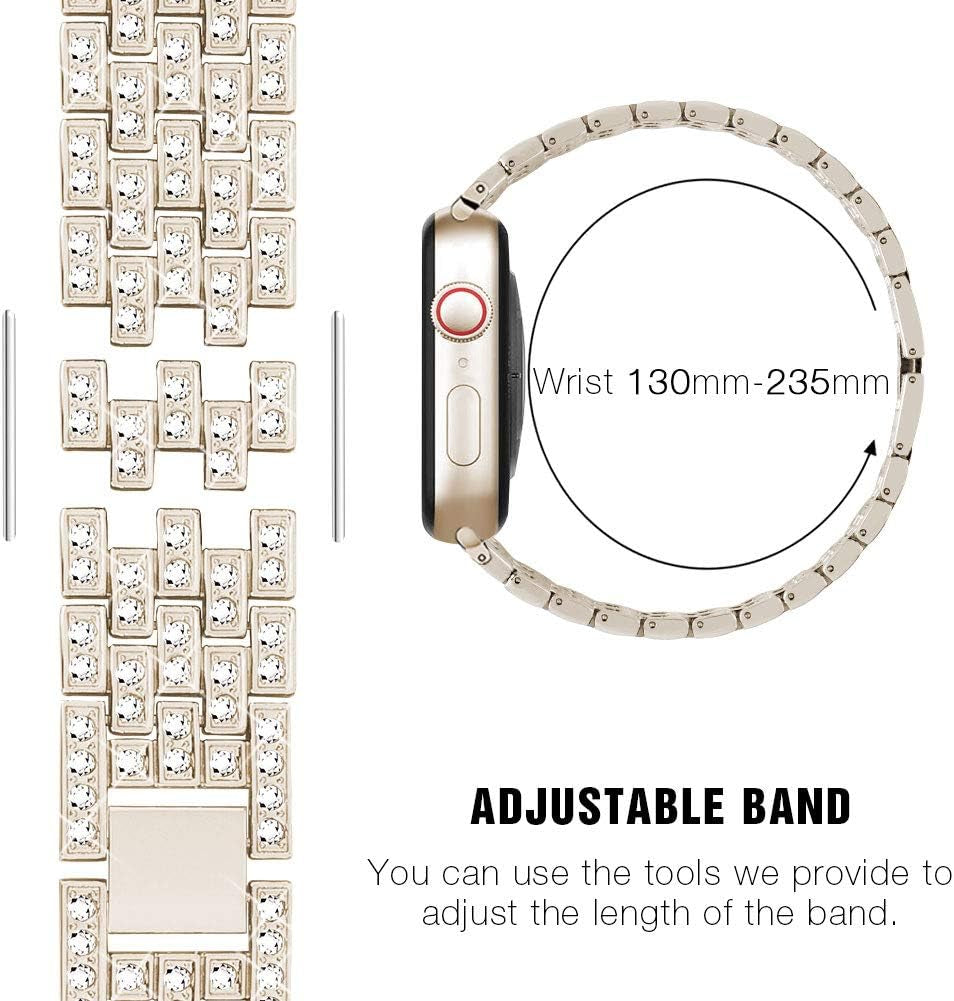 Compatible with Apple Watch Band 38Mm 40Mm 41Mm 42Mm 44Mm 45Mm 49Mm+ Case, Women Jewelry Bling Diamond Rhinestone Replacement Metal Strap& 2 Pack PC Protector Case for Iwatch Ultra 2/ Ultra Series 9/8/7/6/5/4/3/2/1/SE