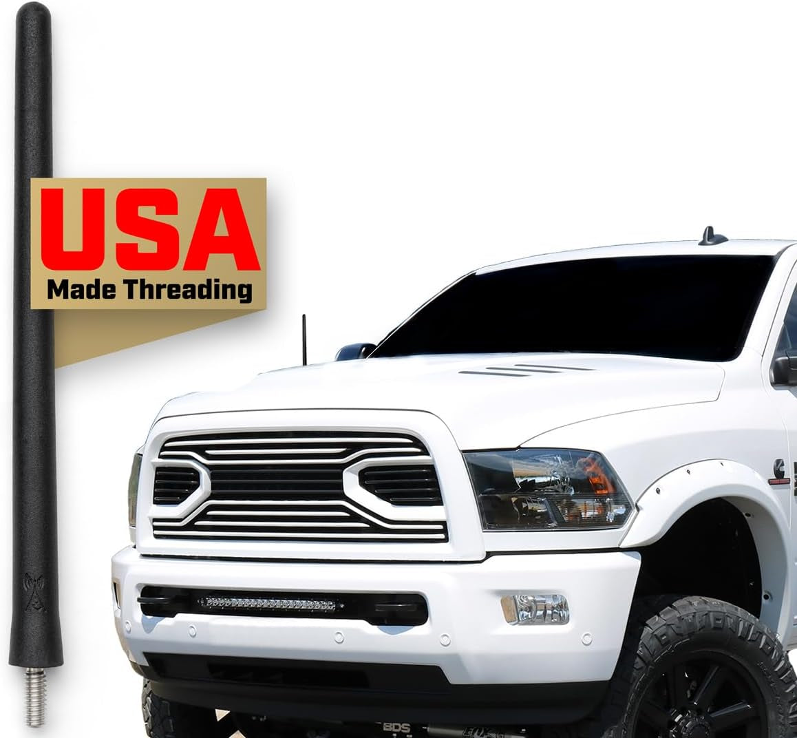 - Short Rubber Antenna Fits Dodge Ram Truck 2500 (2010-2018) - USA Stainless Steel Threading - the Original 6 3/4 Inch Accessories - Car Wash Proof - Internal Copper Coil TRUCK DRIVER