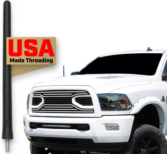 - Short Rubber Antenna Fits Dodge Ram Truck 2500 (2010-2018) - USA Stainless Steel Threading - the Original 6 3/4 Inch Accessories - Car Wash Proof - Internal Copper Coil TRUCK DRIVER